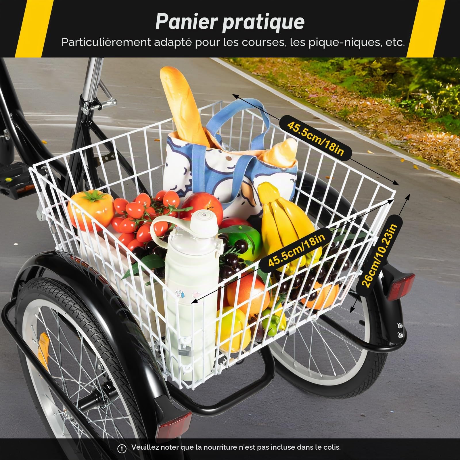 Tricycle de 20 pouces pour adulte - 8 vitesses - En acier au carbone - Peut supporter 110 kg - 3 roues - Avec panier à provisions - Tricycle pour personnes âgées (155-180 cm)