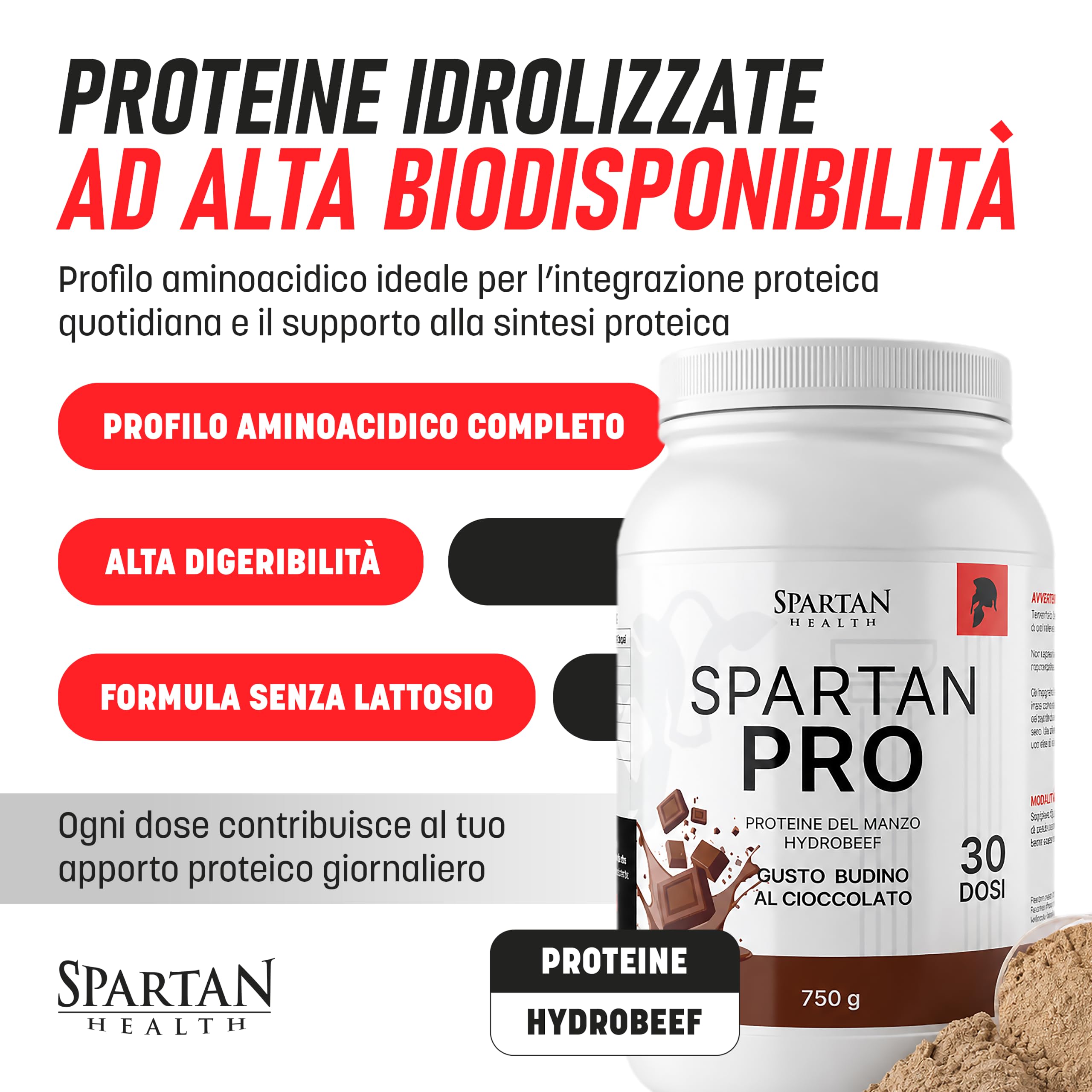 Spartan Health – Spartan Pro – Proteine Idrolizzate di Manzo Svedese – Integratore Proteico ad Alta Solubilità Senza Grumi – Proteine Senza Lattosio – 750g
