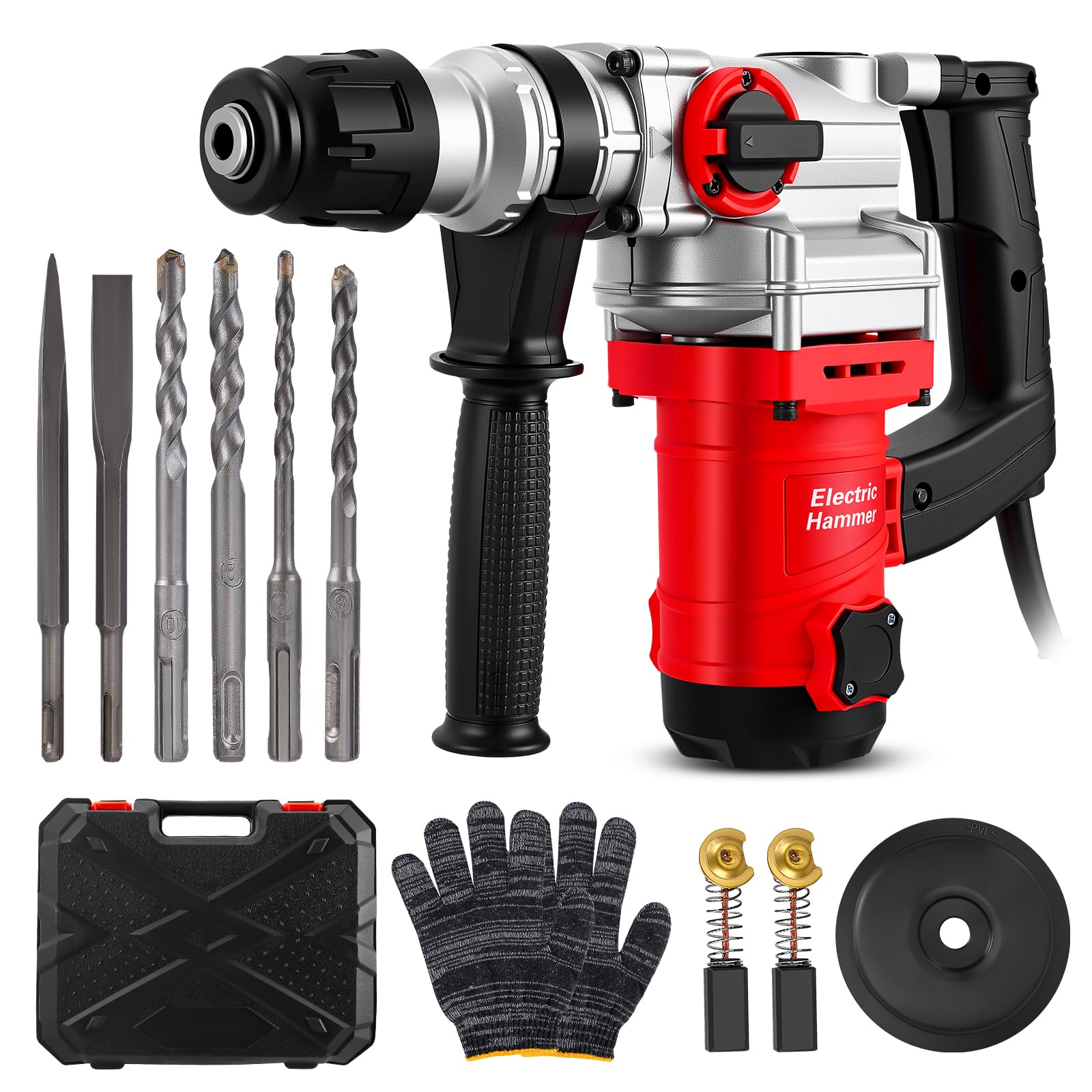 Hammer Drill, 1900W Heavy Duty Electric Rotary Hammer Drill, 3 in 1 Multifunctional (Drill/Hammer/Chisel), 360° Auxiliary Handle, Corded Drill with Safety Clutch, for Brick Walls, Concrete, Masonry