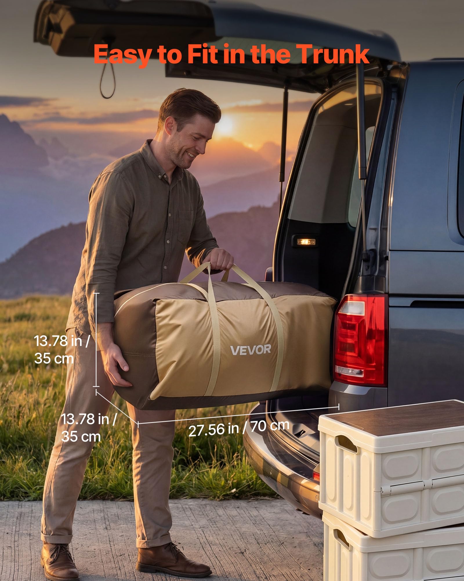 VEVOR Campingzelt 6 Personen, Aufblasbares Familienzelt mit Wiederaufladbarer Pumpe, TPU-Luftschlauch & 4 Netzfenstern, Kabinenzelt mit Tragetasche für Familien-Camping & Wandern, Beige