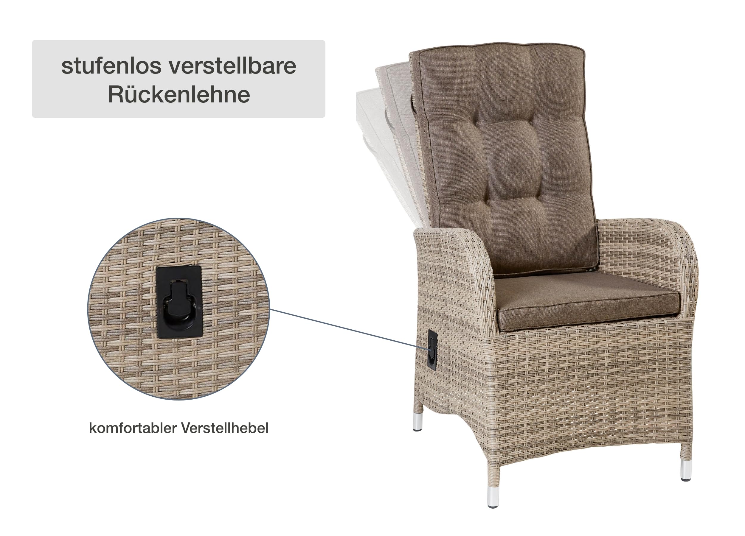 Honbeanify LC Garden »Turin« Dining Positionsstuhl Verstellsessel Natur