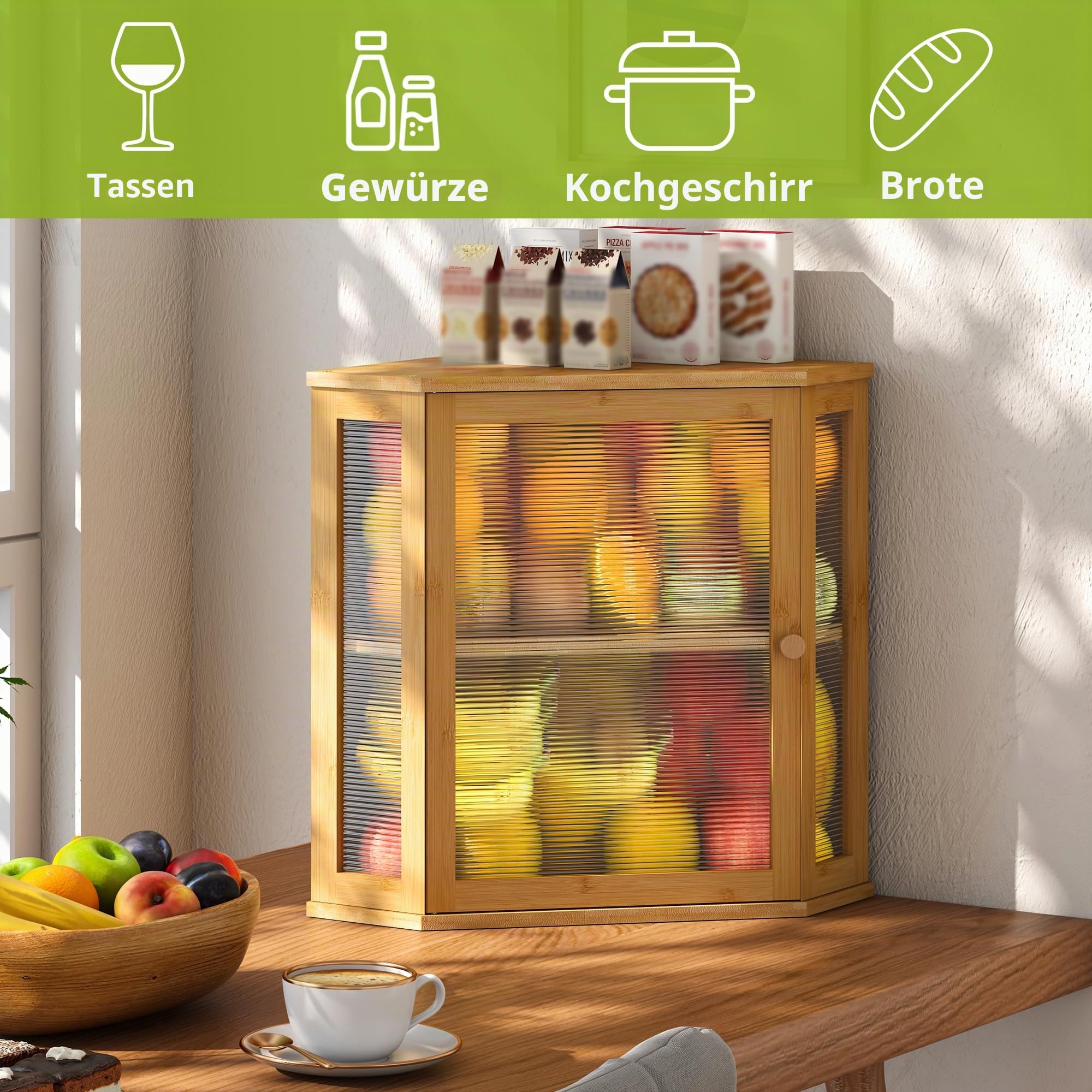 BMOSU Eck-Brotkasten für Küche, Arbeitsplatte, doppellagig, Bambus-Holz-Brotbox, großes Fassungsvermögen, Brotaufbewahrungsbehälter (natürlich, extra groß)