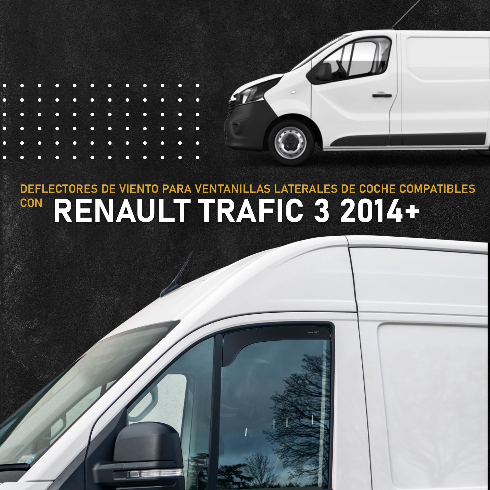 HEKO - Compatible con Renault Trafic 3 2014+ Deflectores Para Ventanas Laterales; Delanteros; Dos Piezas; Deflectores de Aire Antilluvia, Oscurecidos, Aerodinámicos; Instalación Rápida y Sencilla