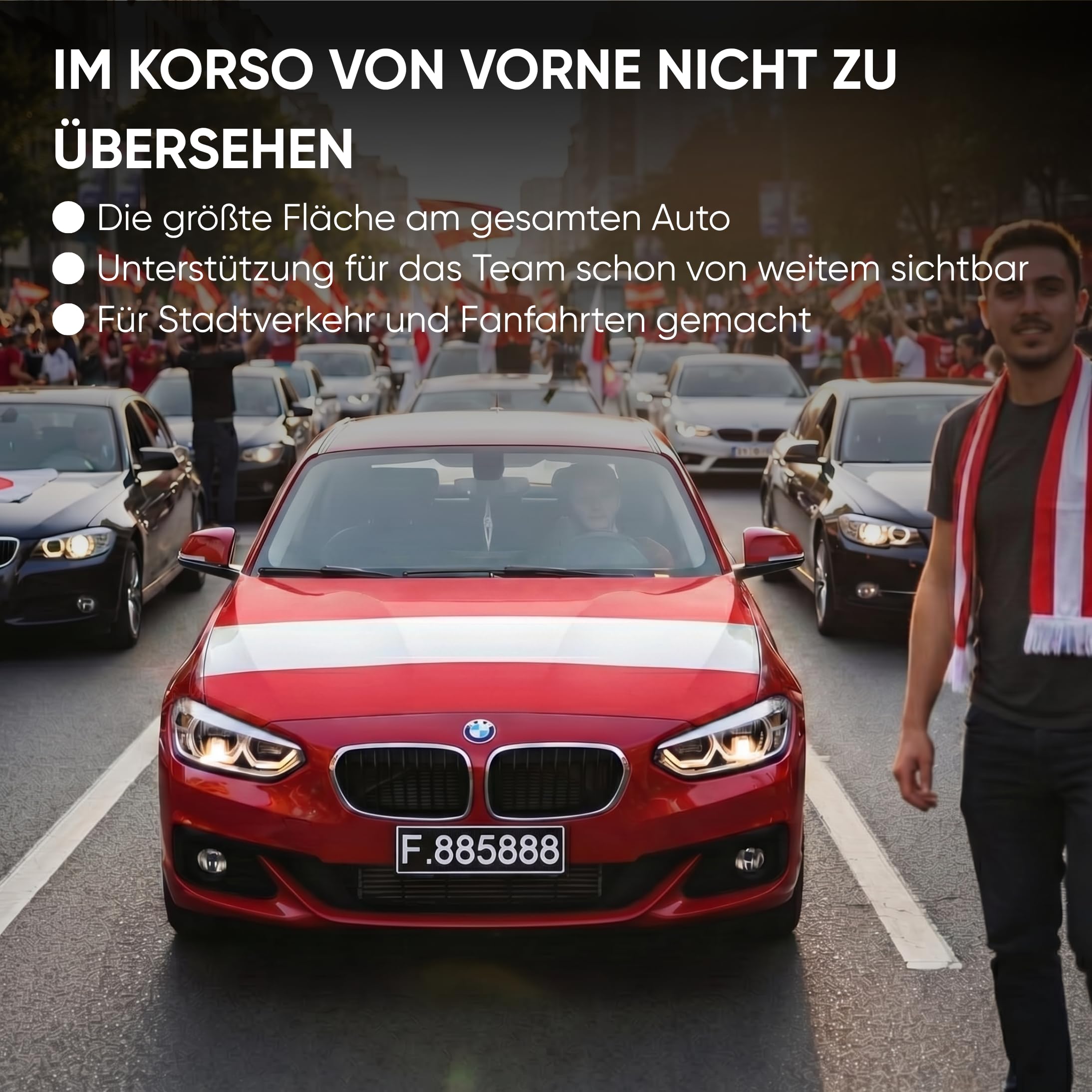 Sonia Originelli Fanset Fanartikel für das Auto Motorhaubenfahne Fensterfahnen Spiegelüberzieher Magentflaggen Farbe: Österreich XL