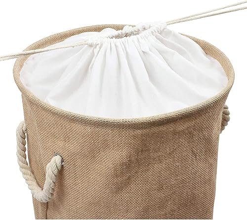 Miniatura 3 de Juvale Cesta de lavandería plegable de 22 pulgadas con cierre de cordón, cesta de ropa redonda independiente con cordón superior