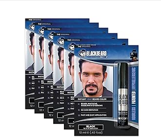 Blackbeard for Men Instant Beard Color – All Day Beard, Mustache, Eyebrow, and Sideburns Color – Temporary, Hypoallergenic Beard Dye Alternative – Up to 45 applications – Black, 6 Pack