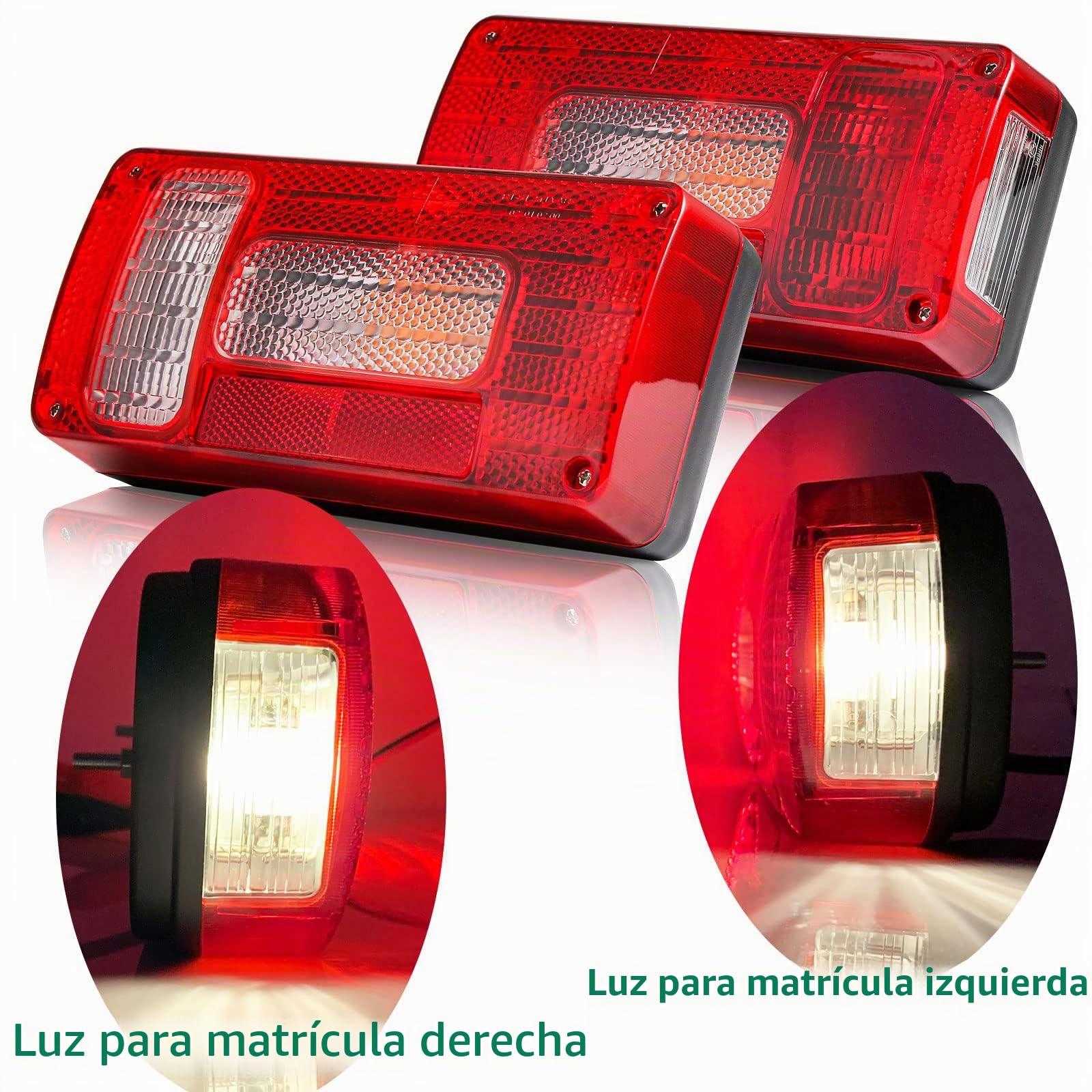 Kit Pilotos Traseros Remolque 12v,Precableada Conector 13pines Cable 5,2 m con Conexión de Bayoneta de 2x5pines,Impermeable Homologado E4 7Funciones Luces Traseras de Remolque