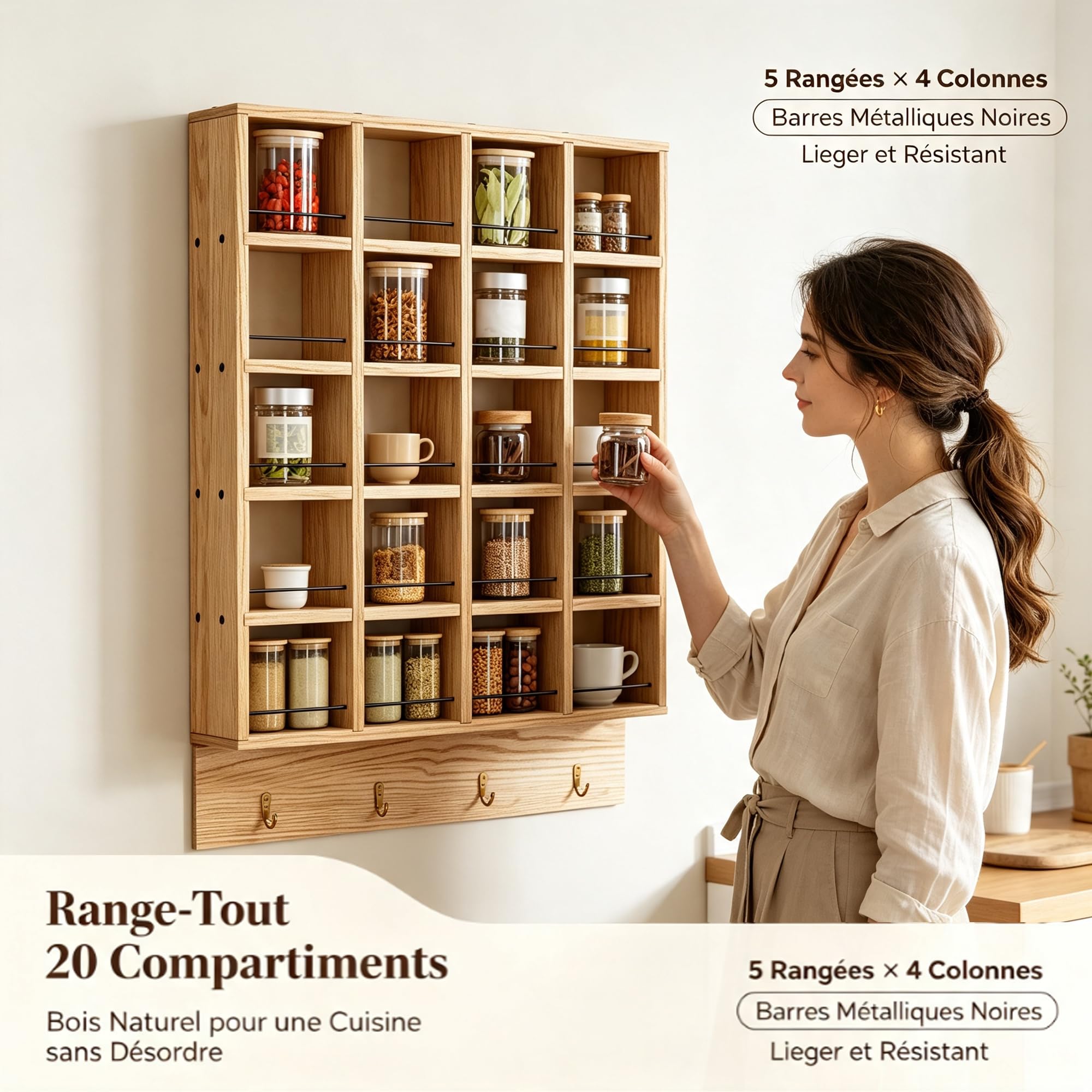 bimiti Porte-Mugs en Bois Rustique, Étagère à Tasses à Café Murale