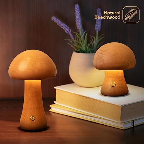 Miniatura 4 de Mini lámpara de hongo para iluminación ambiental de 6.5 pulgadas - Luz nocturna LED regulable con carga USB - Lámpara portátil de madera inalámbrica