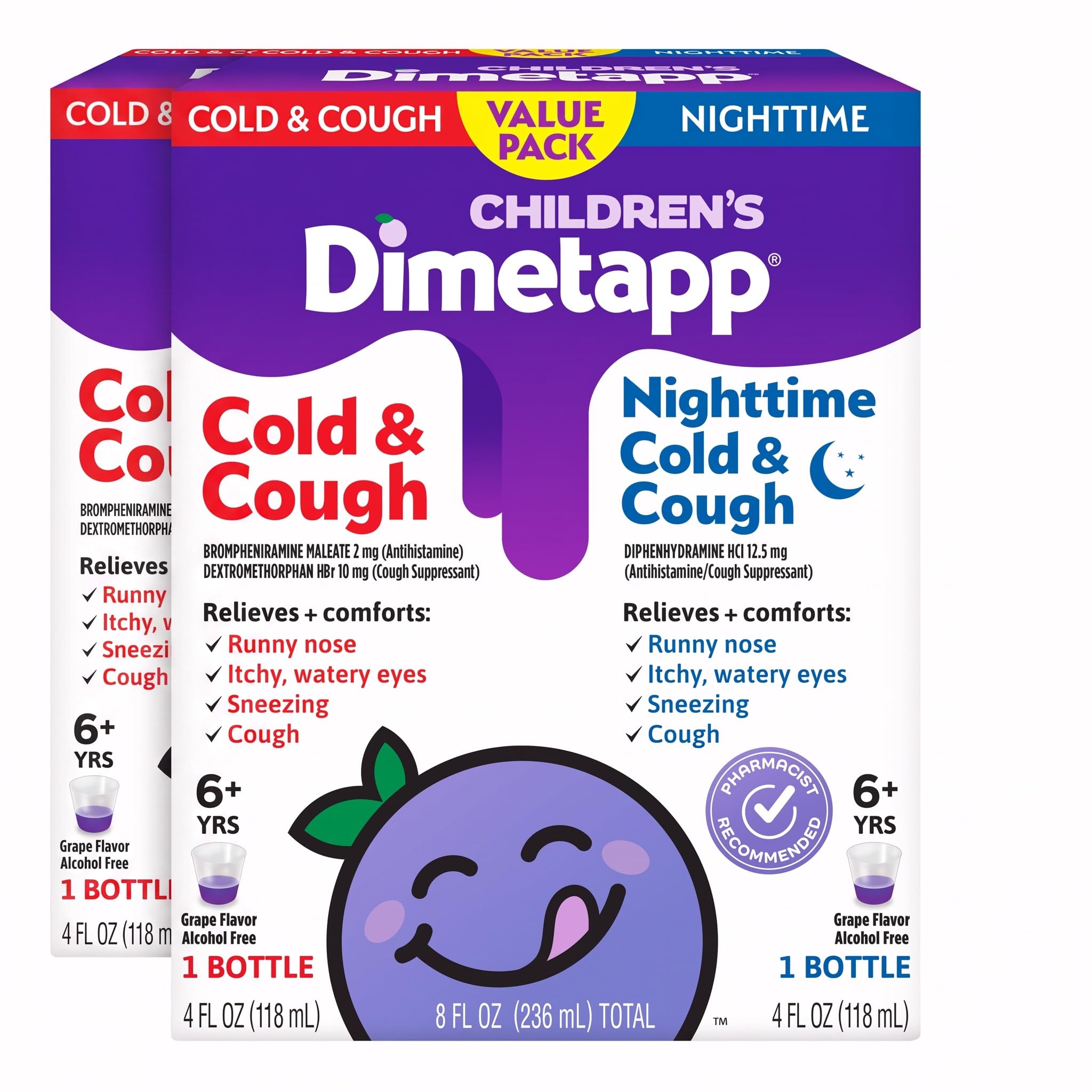 Dimetapp Children's Cold &amp; Cough Value Pack, Antihistamine, Cough Suppressant, Grape Flavor, (2) 4 Oz Bottles – Packaging May Vary. (Pack of 2)