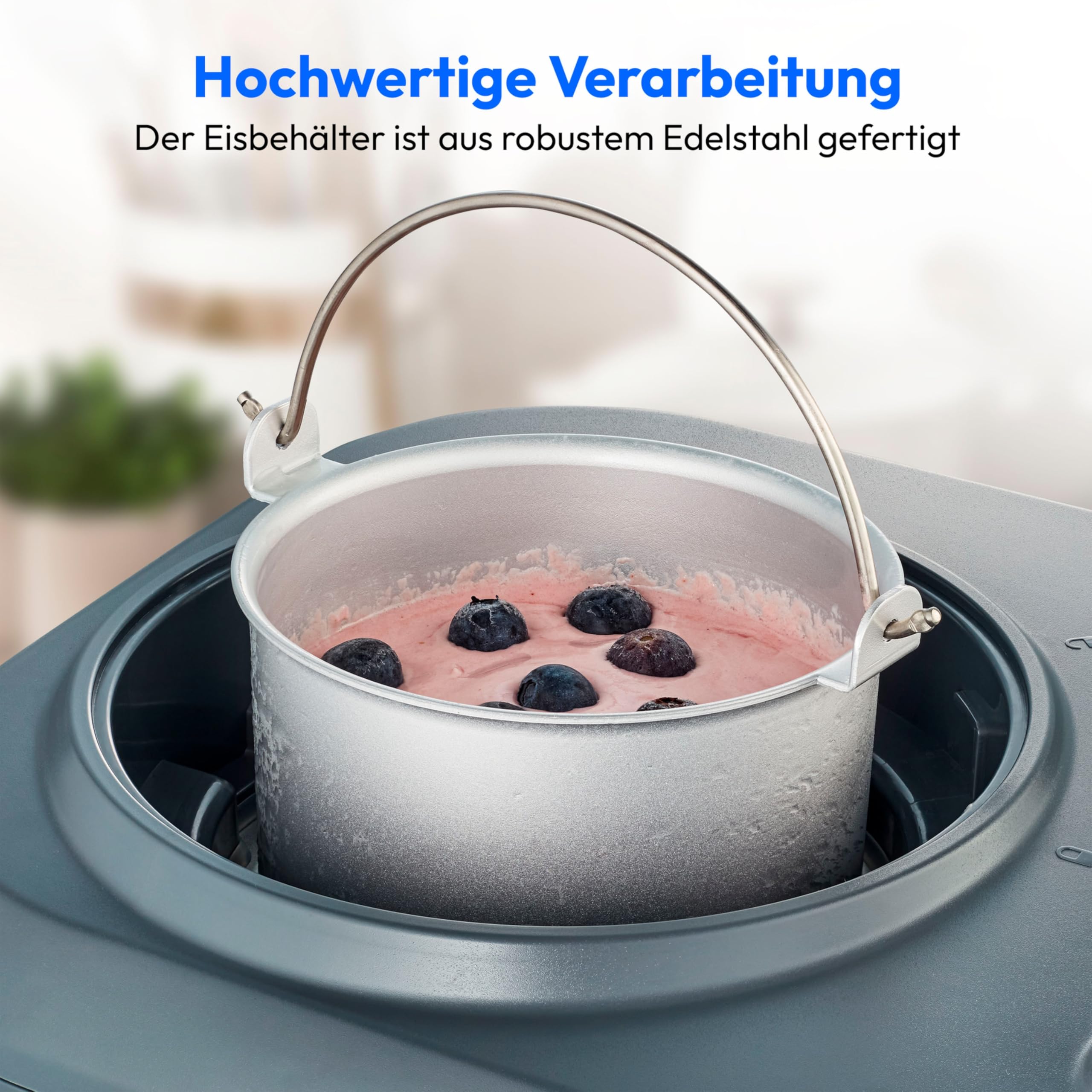 MEDION Eismaschine mit Kompressor 1 Liter 100 Watt Aluminium Eisbehälter MD 10169