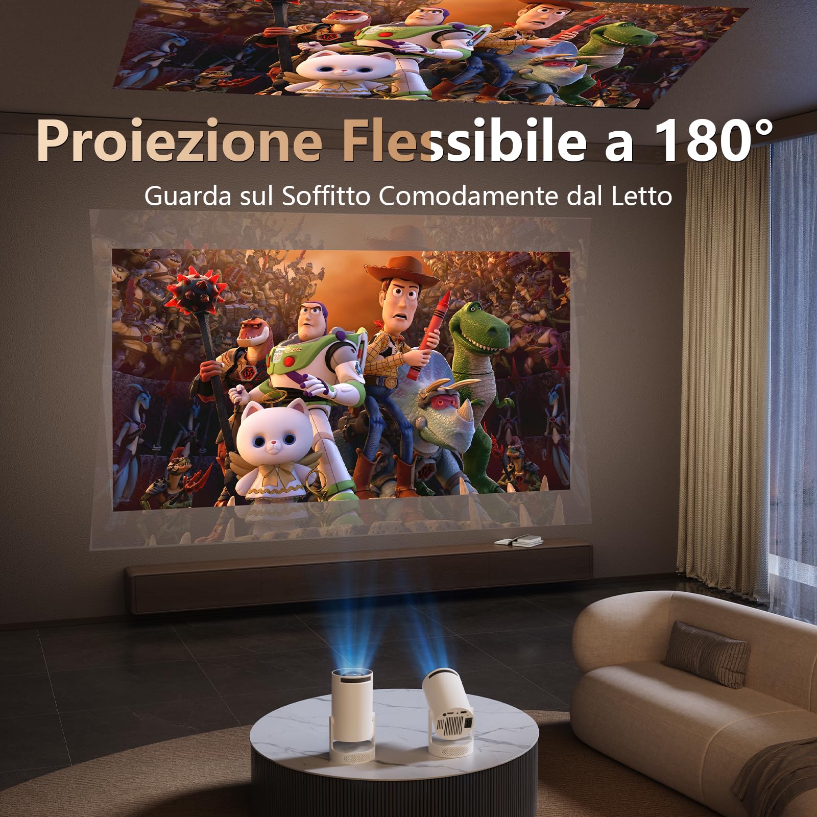 Mini Proiettore Intelligente, Proiettore Video Hi-Fi Aggiornato con Supporto 4K 1080P, 300 Lumens ANSI, WIFI6 & Bluetooth & Proiettore Auto Keystone per il Cinema in Camera da Letto