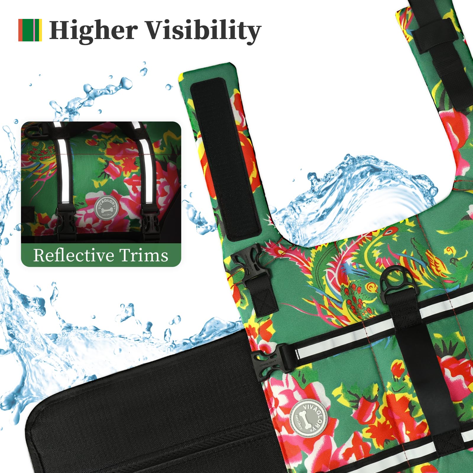 VIVAGLORY Rip Stop Dog Life Jacket, Buoyancy Aid with Handle, Buoyancy for Doggy Dog Life Jacket for Swimming & Boating, XL - Image 4