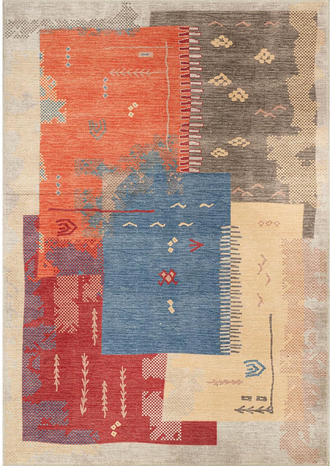 CAMILSON Machine Washable Door Mat Rug 4x6 Multicolor Thin Distressed Vintage Medallion Durable & Easy to Clean Carpet for Entryway Kitchen Bathroom Mats Indoor Use (4 x 6 Multicolor)