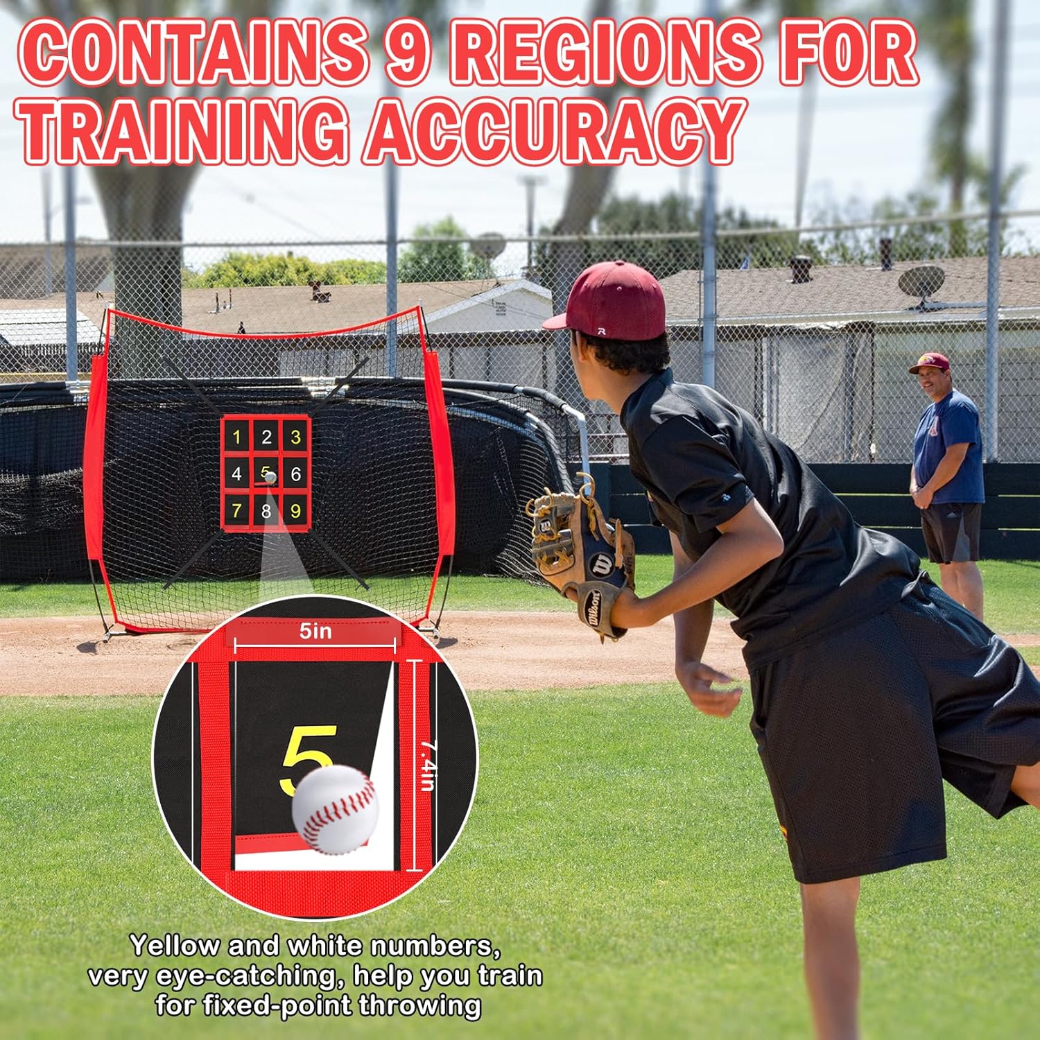 9-Section Numbers Strike Zone Target for Baseball Softball, 27.1 x 20.8in Obvious Yellow White Numbers Baseball Target, Suitable for Various Age Waterproof & Adjustable Softball Pitching Practice Nets