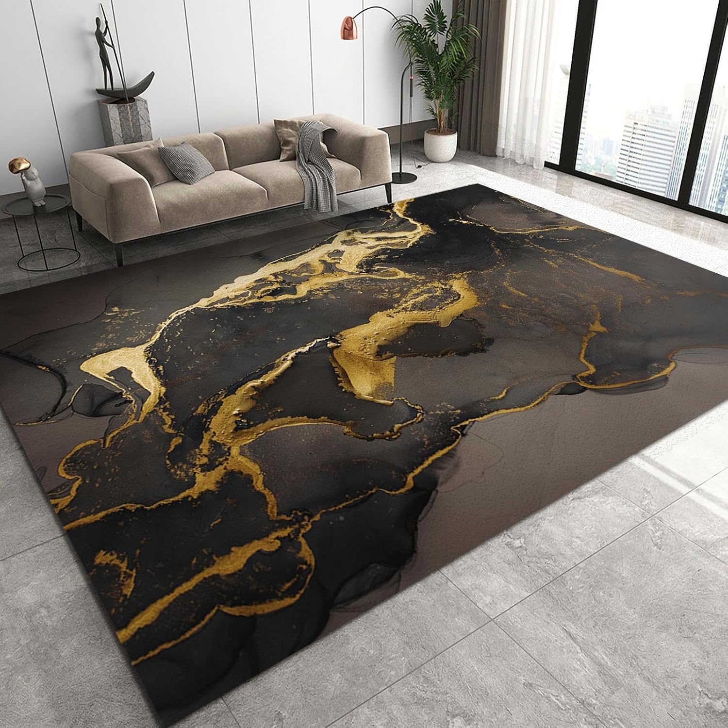 Tapis antidérapant lavable à motif abstrait pour protéger le sol du salon