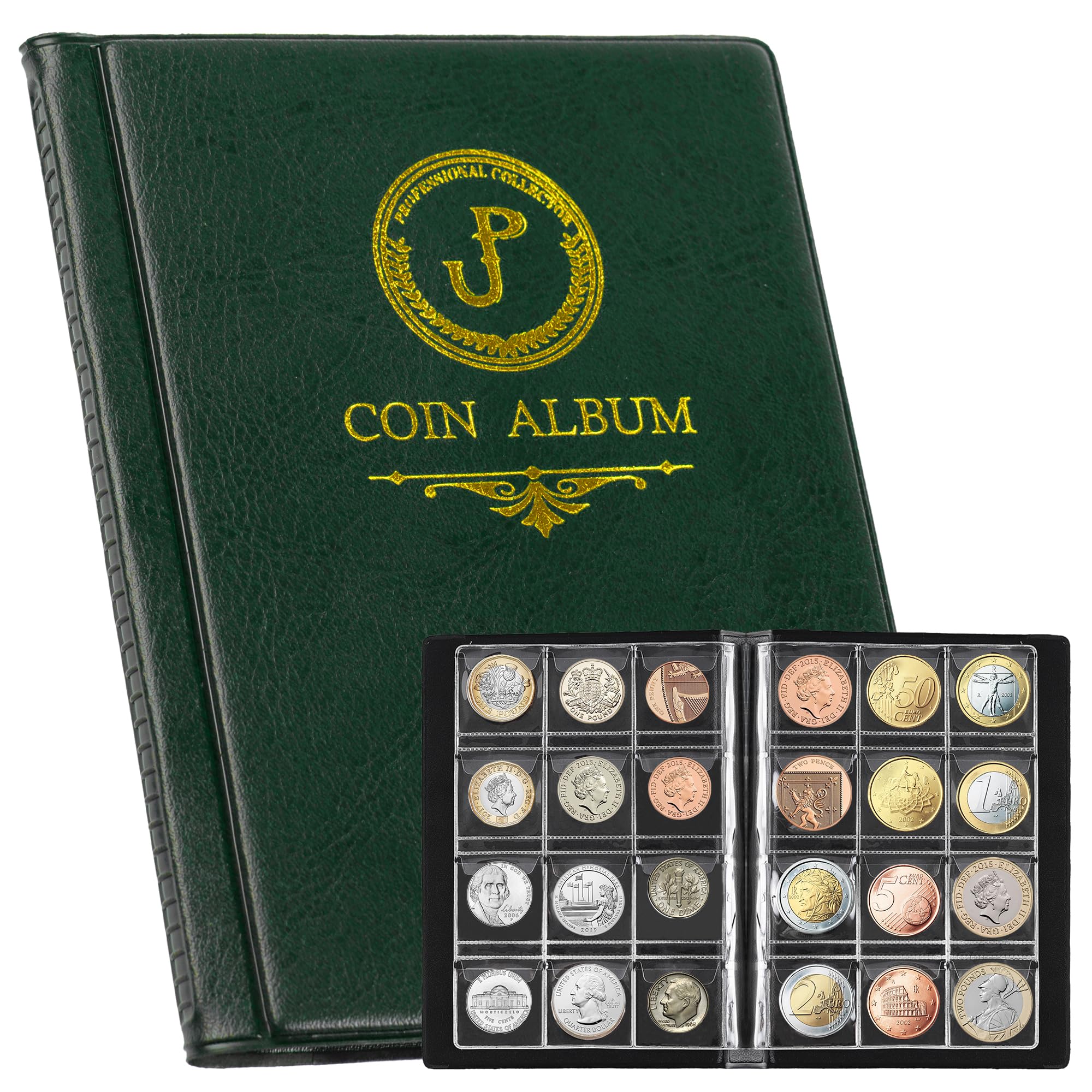 Uncle Paul Coin Album Coin Holder Coin Collection Book for Half Dollar/Small Dollar/50 Pence/Two pounds 60 Pockets CS3712GR