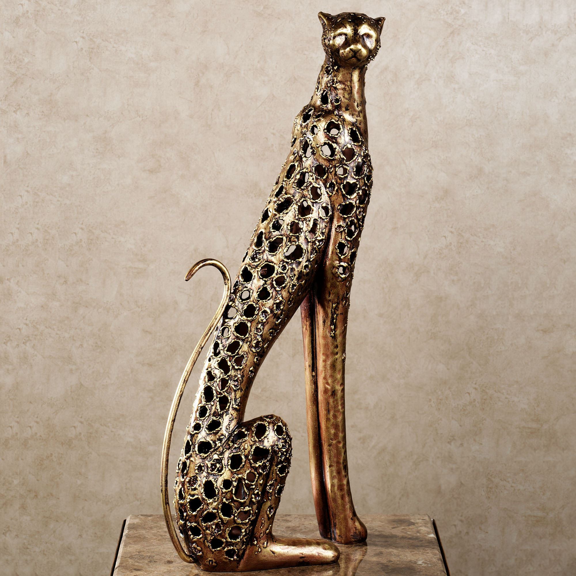 Estatua de Guepardo Elegancia Salvaje de Bronce Dorado 23 Pulgadas miniatura 2