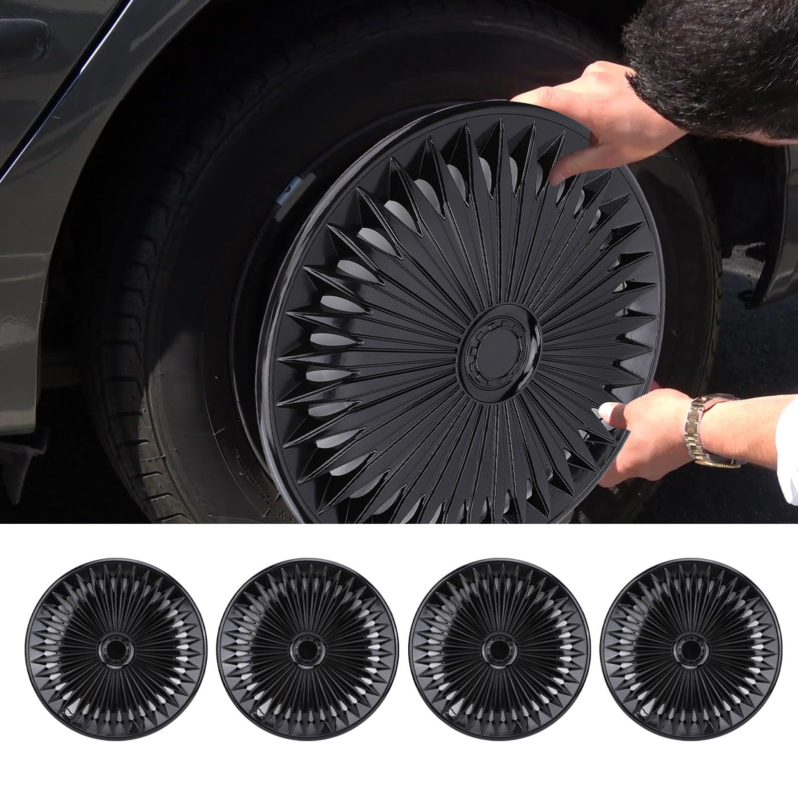 Ausla R17 Copricerchi, Set 4 Eleganti Copriruota in ABS Aggancio Rapido, Cerchi in Set 17 Pollici, Adattamento Universale per Auto, Camion, SUV (Black)