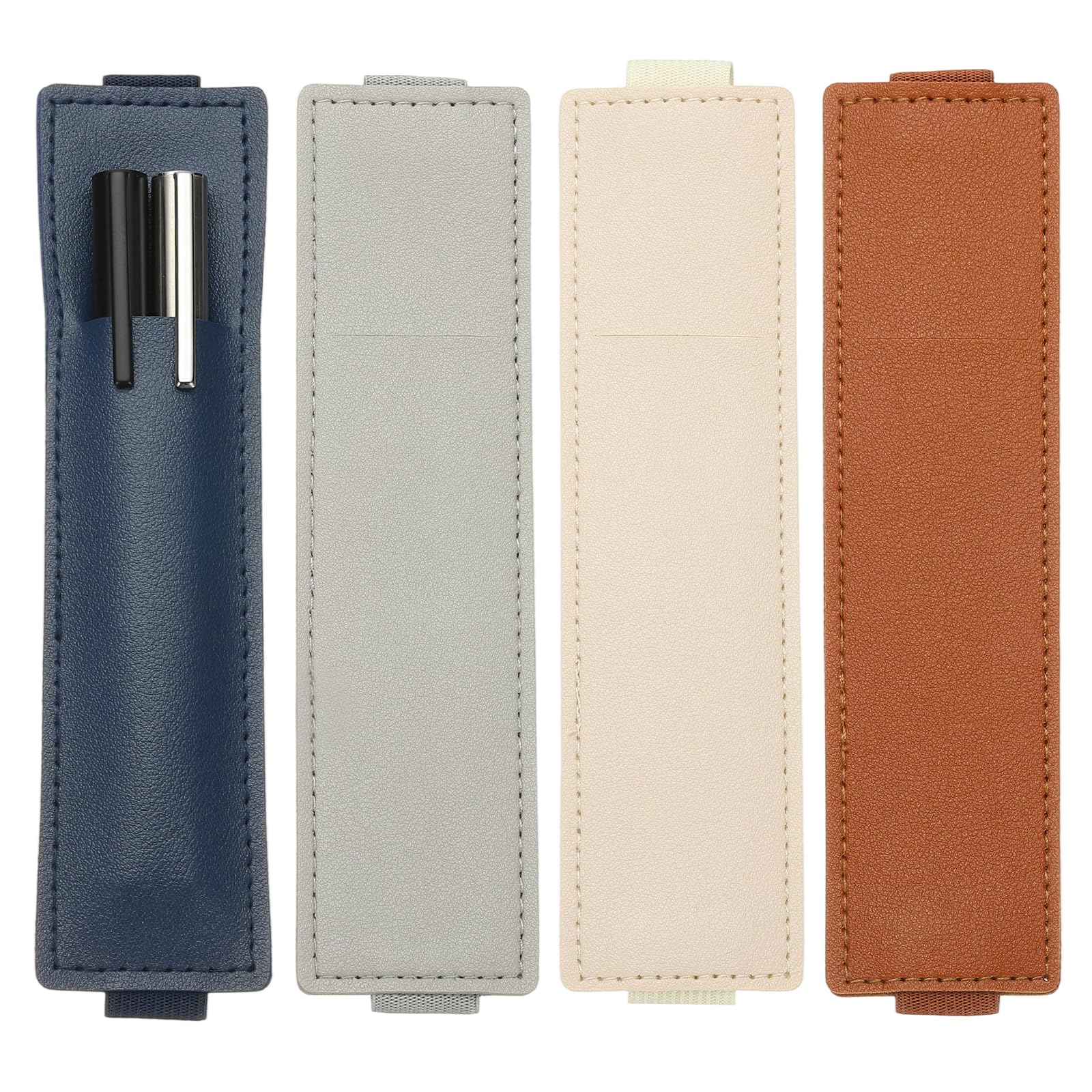 PATIKIL 4Pcs Elastic Notebook Pen Holder, Adjustable Hold 2 Pen Holder PU Leather Pencil Sleeve Pouch for Journal Clipboard Planner Books, Gray/Beige/Brown/Dark Blue