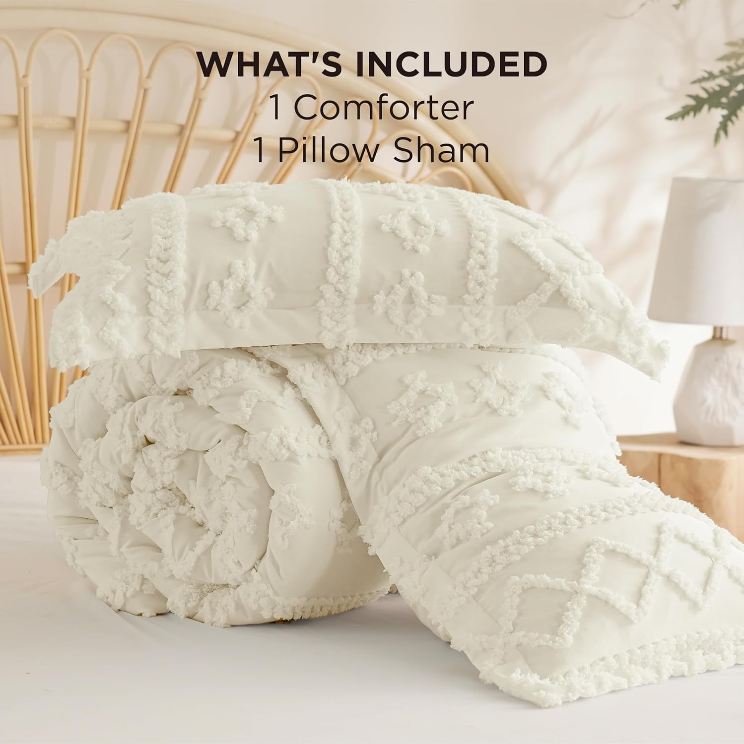 Bedsure Tufted Boho Comforter Set Twin Size - Ivory Boho Bed Set, GentleSoft™ 2 Pieces Farmhouse Shabby Chic Embroidery Bedding, Gifts for Woman, Soft Jacquard Twin Comforter for All Seasons - Image 8