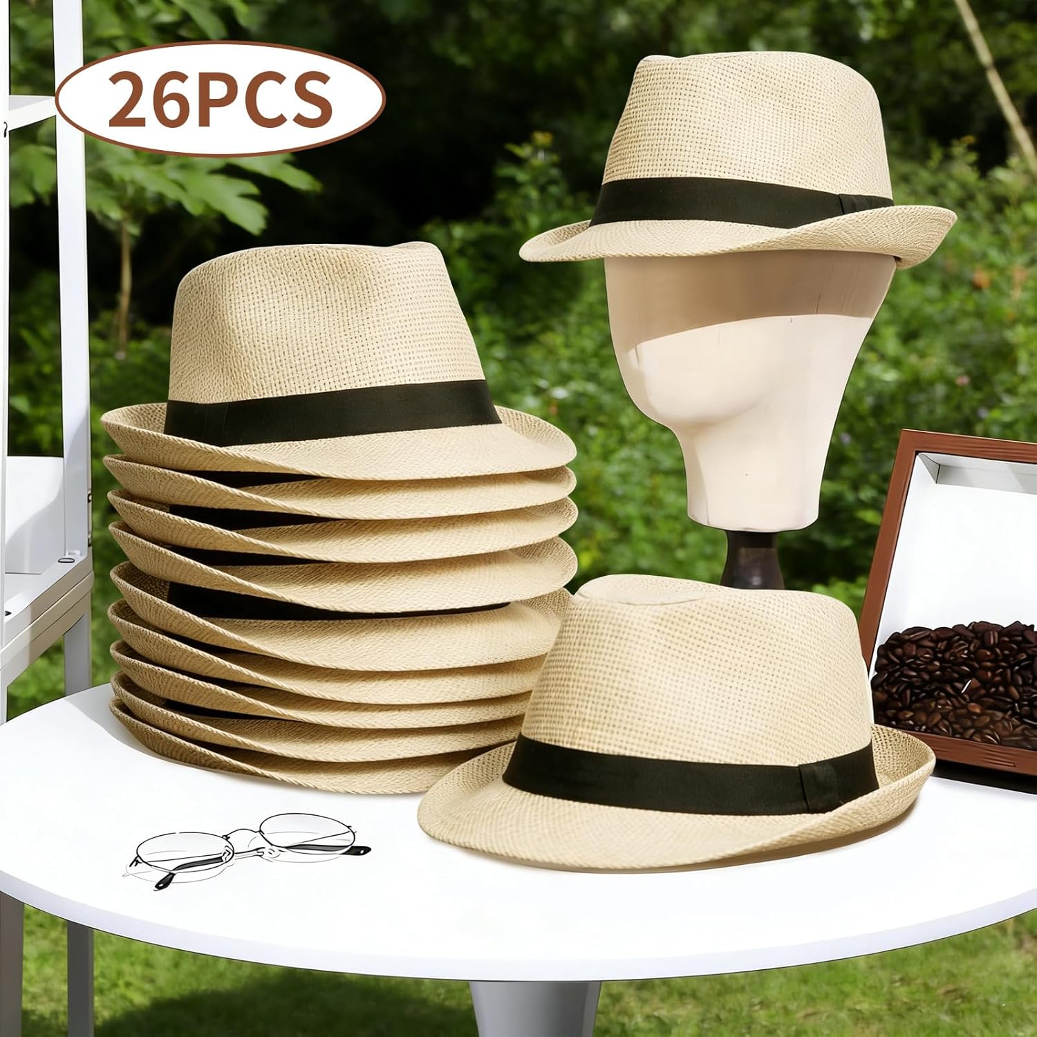 Fedora Hats Bulk, 1920s Gangster Short Brim Panama Hats for Men & Women, Vintage Party Costume Hats,60cm （26PCS/10PCS）