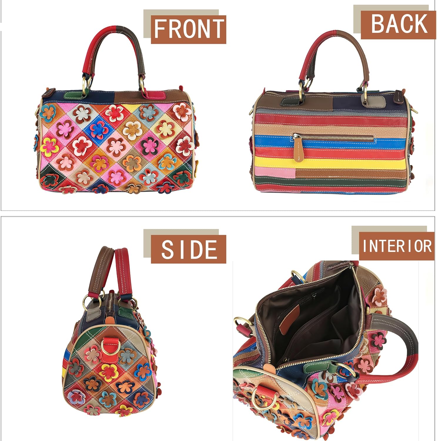 Handmade Cowhide Multi-color Block Random Stitching Unique Style Women's Bag - Crossbody, Shoulder and Handheld - Image 6