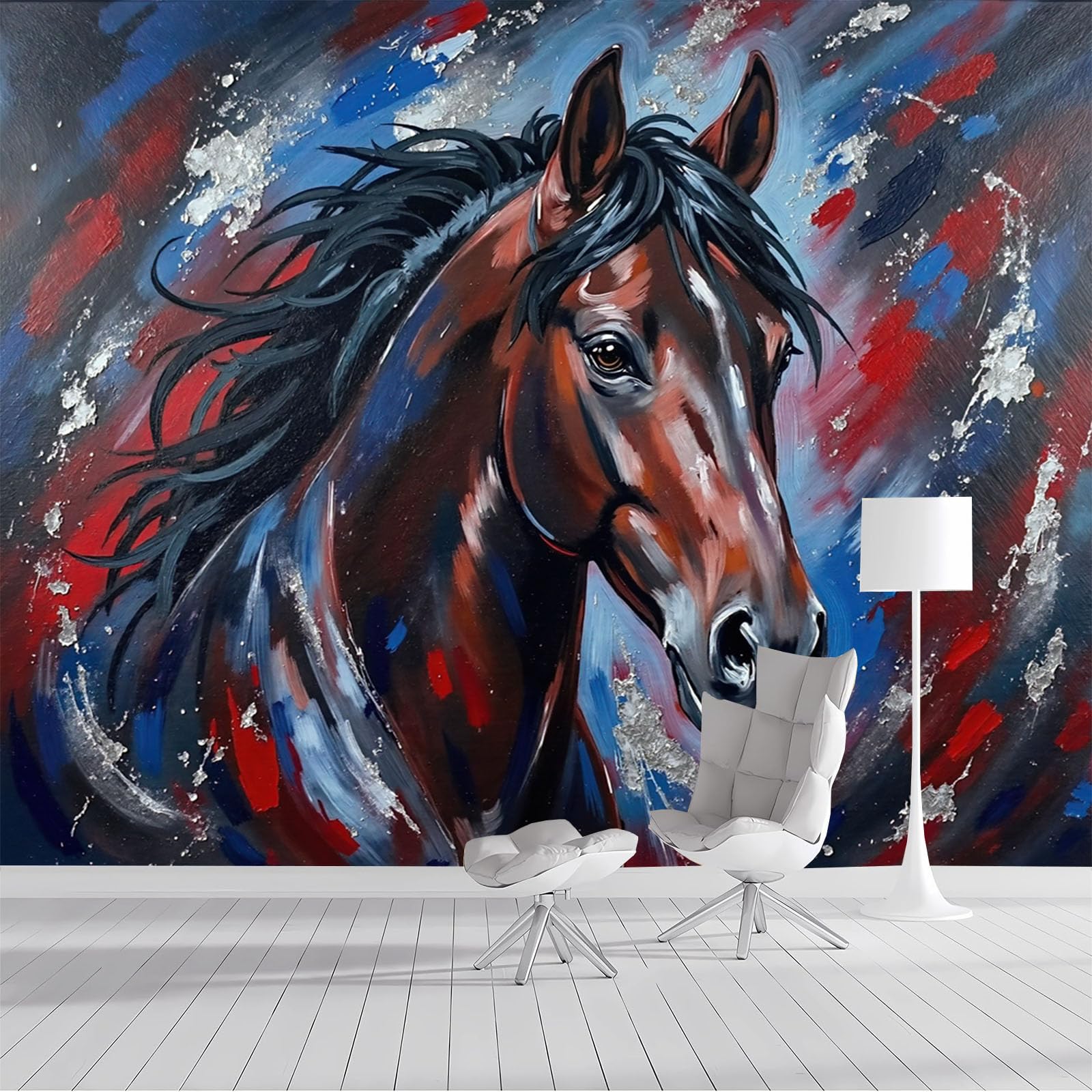 Papier peint panoramique animal effet 3D grand format 300x210cm dessin main