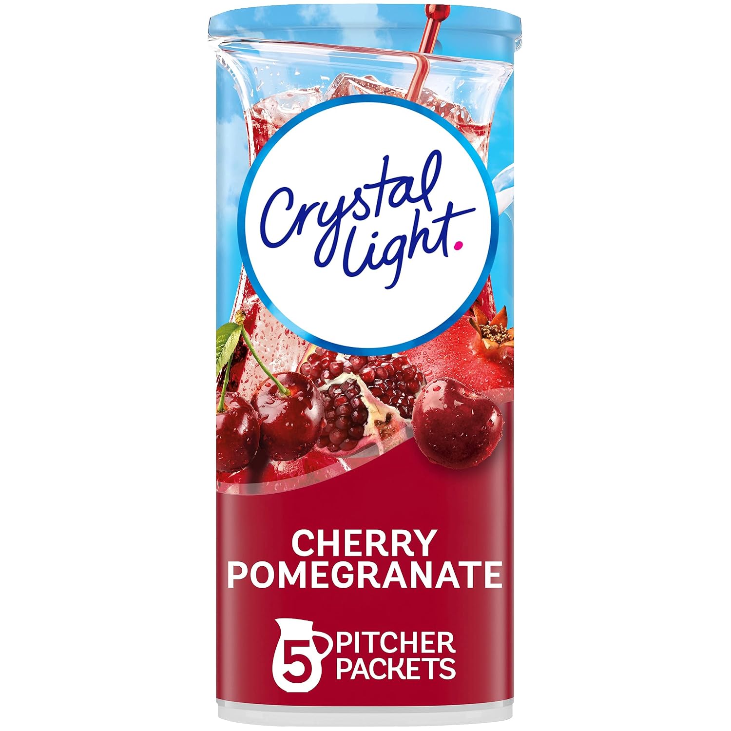 Crystal Light Drink Mix, Zero Sugar Powdered Water Enhancer, Natural Flavor Low Calorie Beverage Mix, Powdered Soft Drink Mix for Flavorful Hydration, Cherry Pomegranate, 5 Pitcher Packets, 2.2 Ounce (Pack of 1)