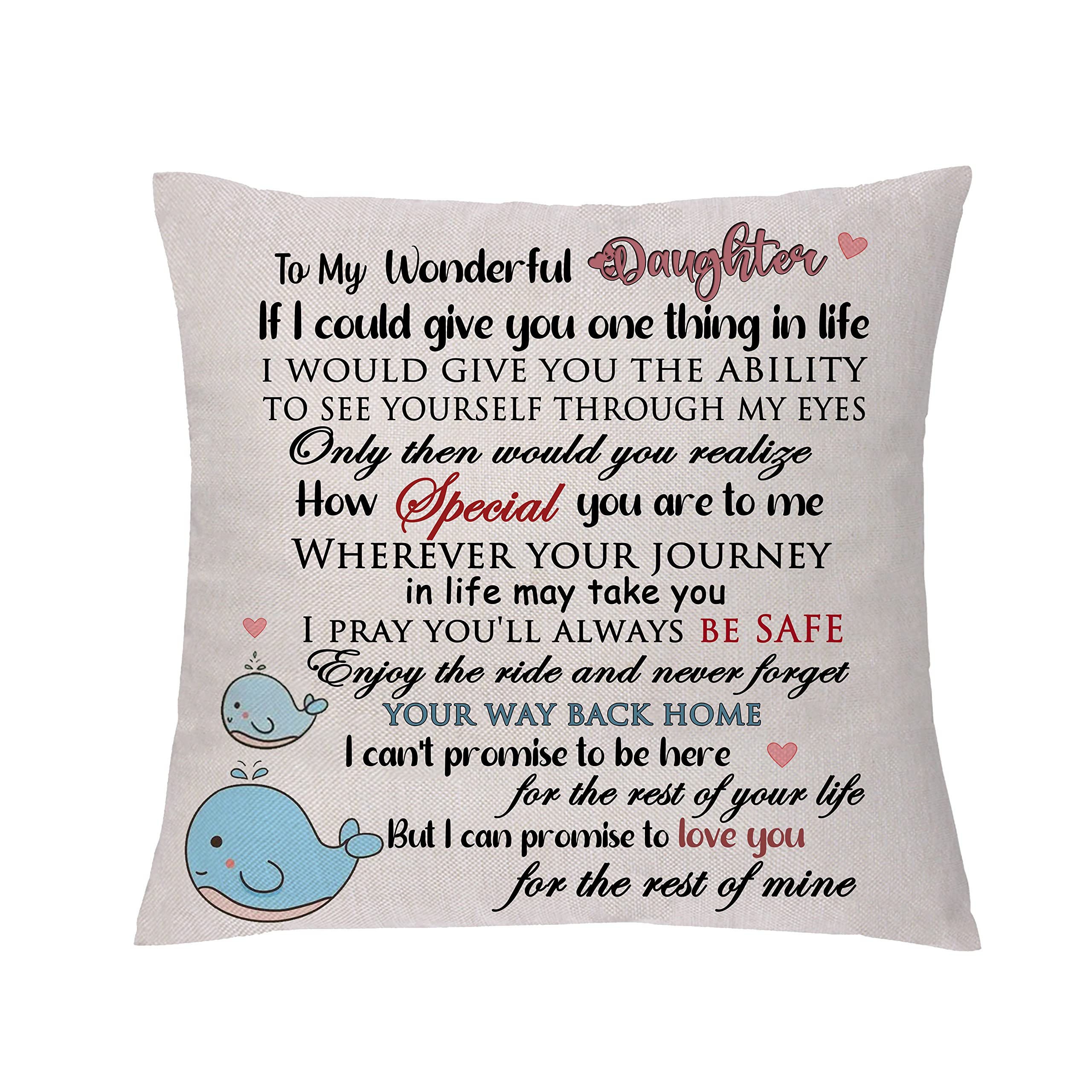 Daughter Gift Pillow Covers Happy Birthday Inspirational Hug Pillow Cases Encouraging Graduation Go to University Keepsakes Whales Hug Cushion Cover Niece I Love You Forever Reminder Gift from Dad Mom