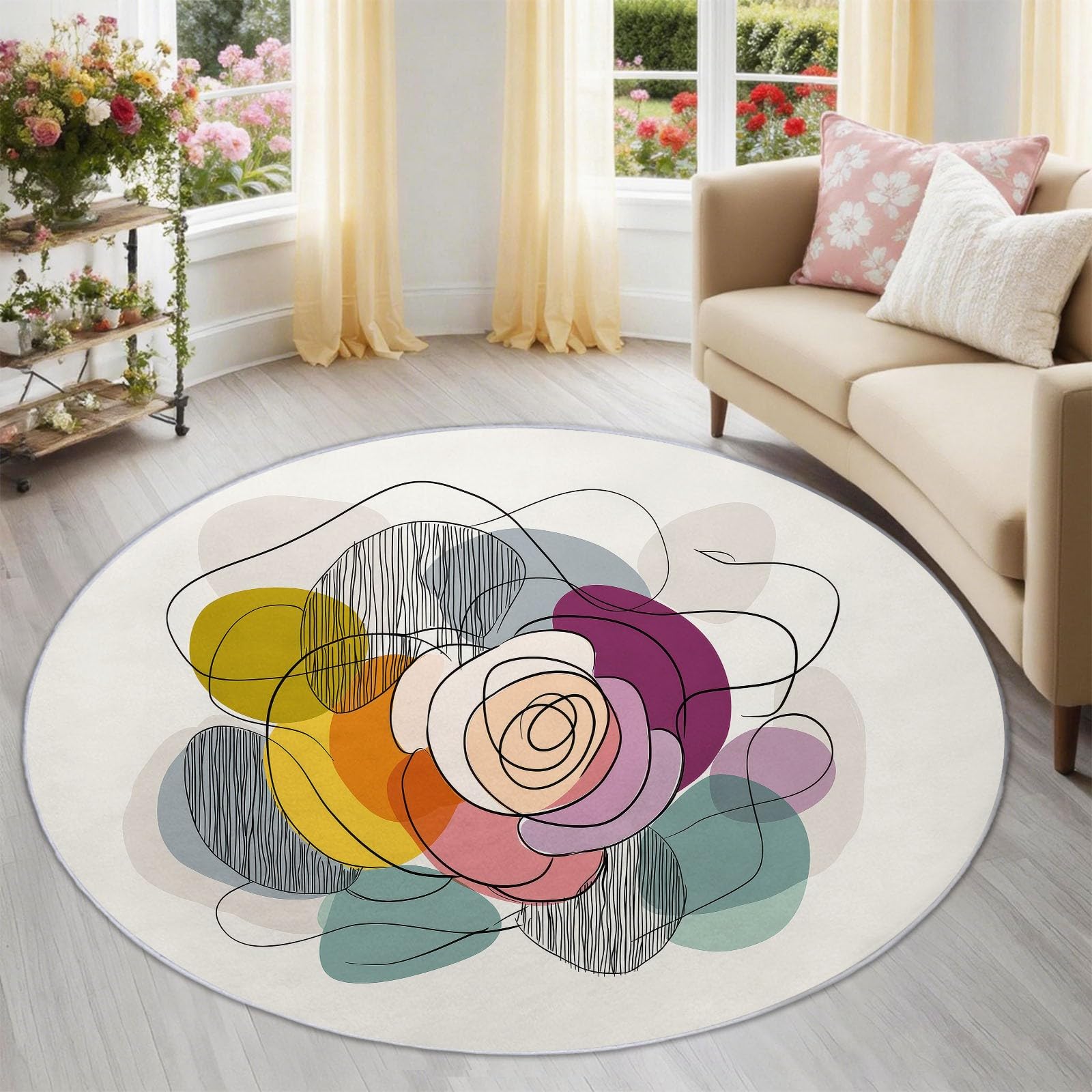 Tapis rond multicolore 100 cm en flanelle douce pour chambre et salon
