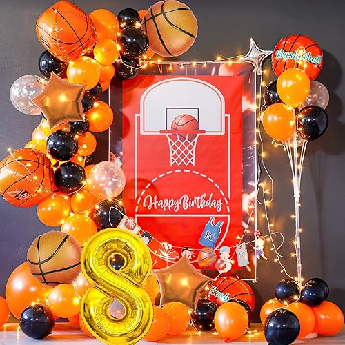 Miniatura 7 de 9 globos de baloncesto, cumpleaños con número de mylar de aluminio, suministros de fiesta de baloncesto, decoraciones de cumpleaños (8)