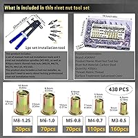 Vista 2 de Kit de herramientas con remachadora a presión, 430 piezas de combinación de tuercas de remache métricas (M8/M6/M5/M4/M3), adecuado para aplicaciones