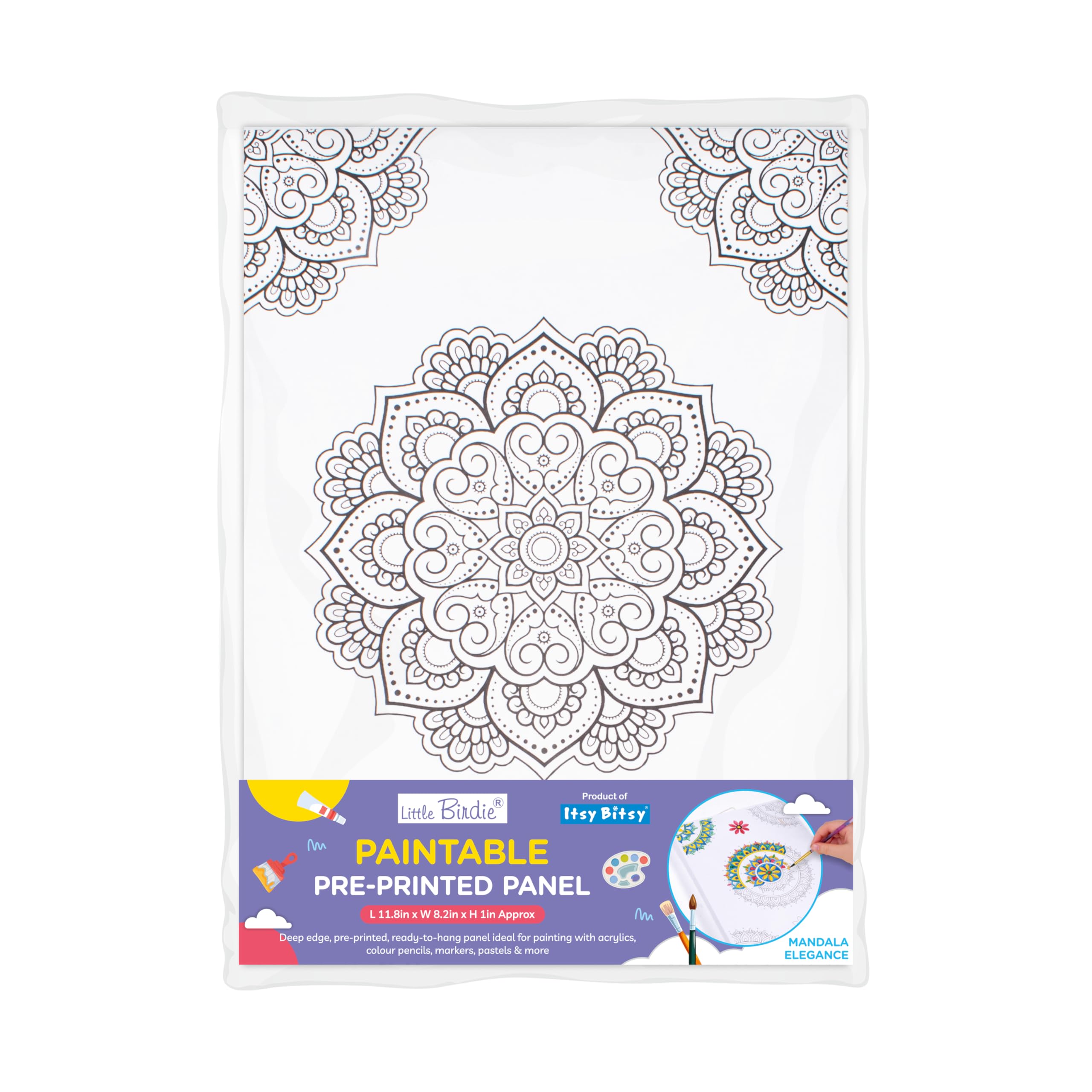 Little Birdie Paintable Pre-Printed Panel Mandala Elegance Approx L12 XW8.5 X H1inch 1pc | for DIY Painting and Craft | Home Decor, Office Desk, Living Room, Wall hanging, Showpiece, Best gift for Kids & Adults-image-40