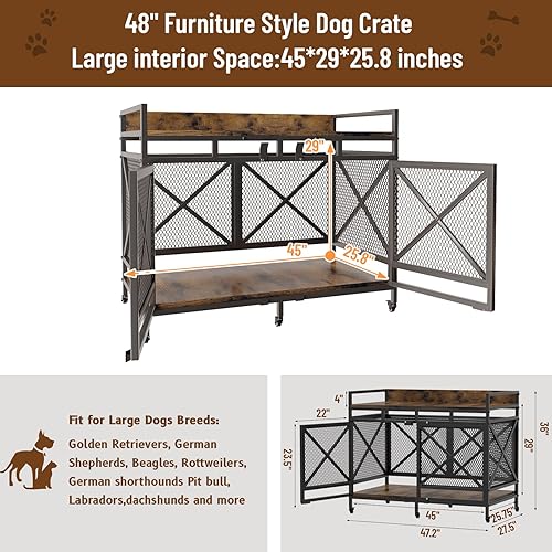 Miniatura 2 de COZPAW Mueble de Jaula Grande para Perros, Perrera de Madera de 48 Pulgadas para Perros Extra Grandes, Muebles Resistentes para Perros, Jaula de
