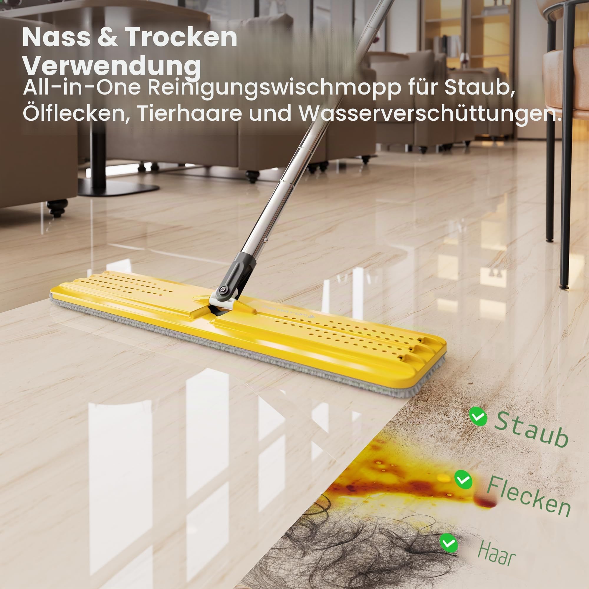JOYMOOP Strapazierfähige kommerzielle Wischmopps für Bodenreinigung, Nass- und Trockenmopp und Eimer-Set mit großem Fassungsvermögen, gelber Eimer, inklusive 5 wiederverwendbaren 43,2 cm