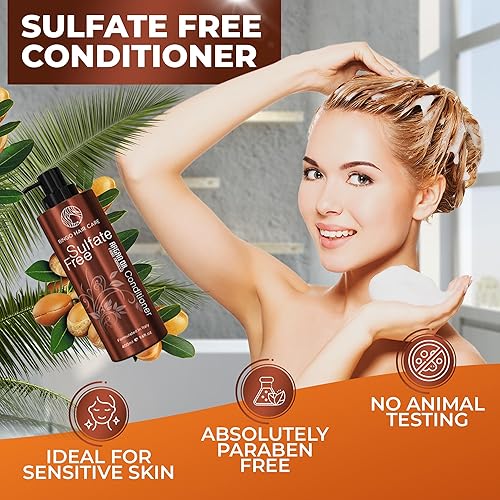 Miniatura 4 de Acondicionador marroquí de aceite de argán, sin sulfatos, antiencrespamiento hidratante para mujeres y hombres, tratamiento hidratante profundo para