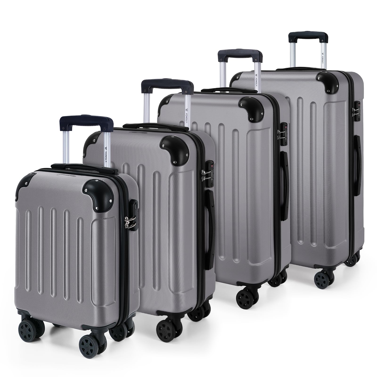 YONSLY Gepäck Reisekoffer, Trolley Rollkoffer Handgepäck, Hartschalenreisekoffer mit 360° Lenkrollen, Zahlenschloss, Mehrstufiger Teleskopgriff