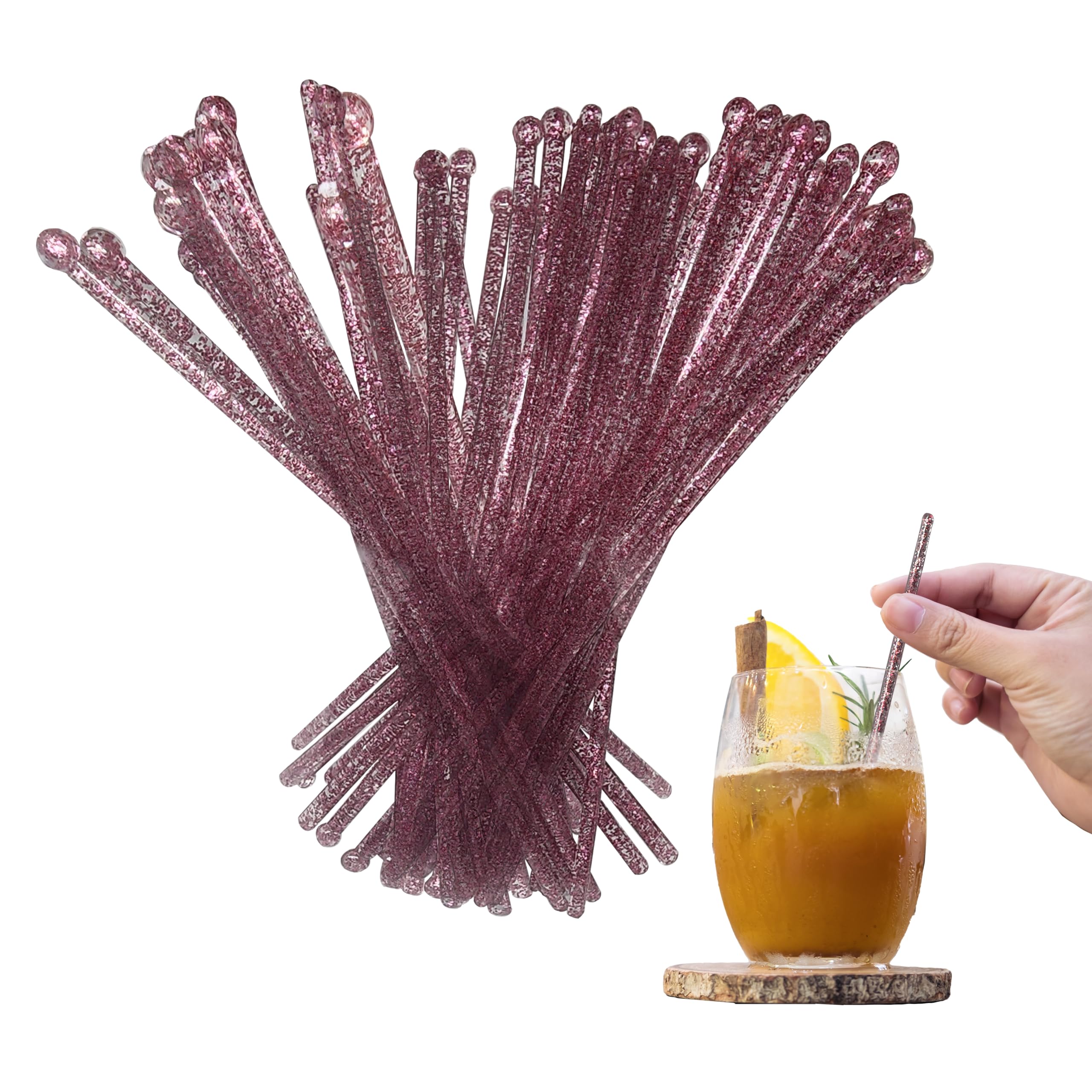 Coffee and Cocktail Stirrers, Reusable Plastic Drink Stirrer Sticks, 100 Ball Head Swizzle Sticks, Use as a Cocktail Garnish or Cake Pop Stick, and