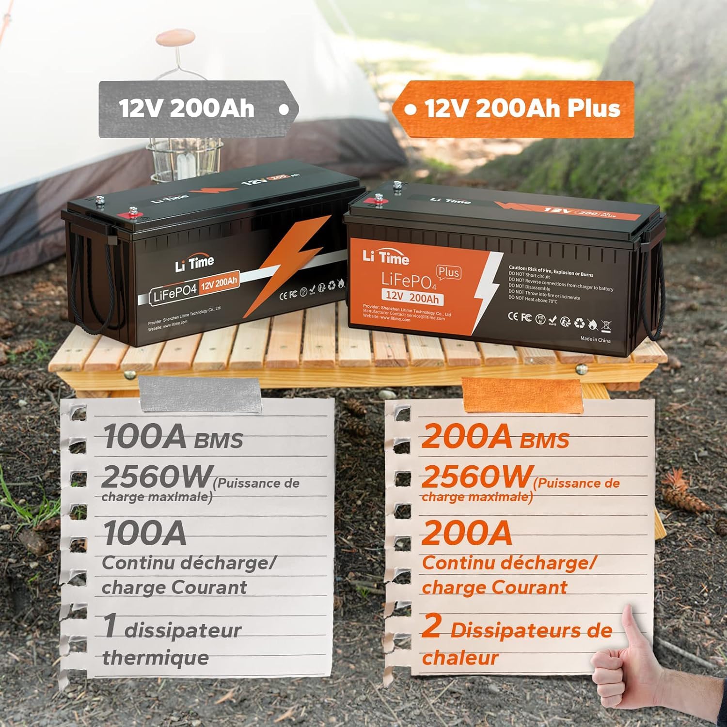 LiTime 2 PCS LiFePO4 Batterie 24V 100Ah, LiFePO4 Lithium Batterie avec 100A Protection BMS et Max.15000 Cycles Profonds, sans Entretien Parfait pour Camping-Car, Bateaux, Off-Grid