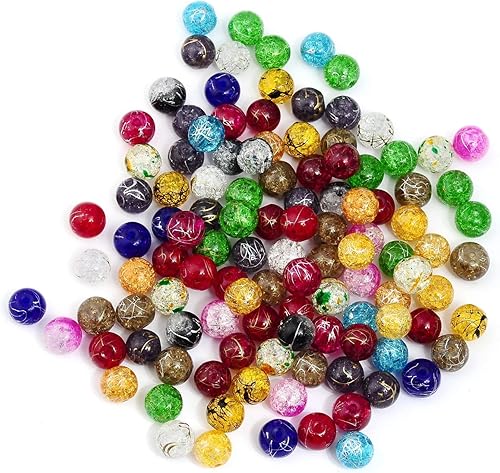 Miniatura 2 de RUBYCA Surtido mezclado redondo Druk Crackle Checo Cuentas de cristal para la fabricación de joyas (0.236 in, 200 unidades)