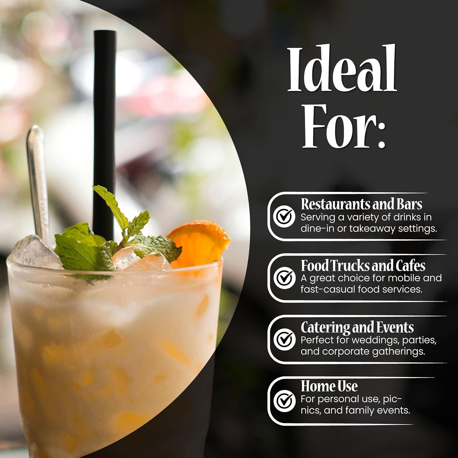 Concession Essentials Jumbo 7.75" Tall Black Wrapped Standard Plastic. Pack of 1000 Count. Black - Wrapped Straws.