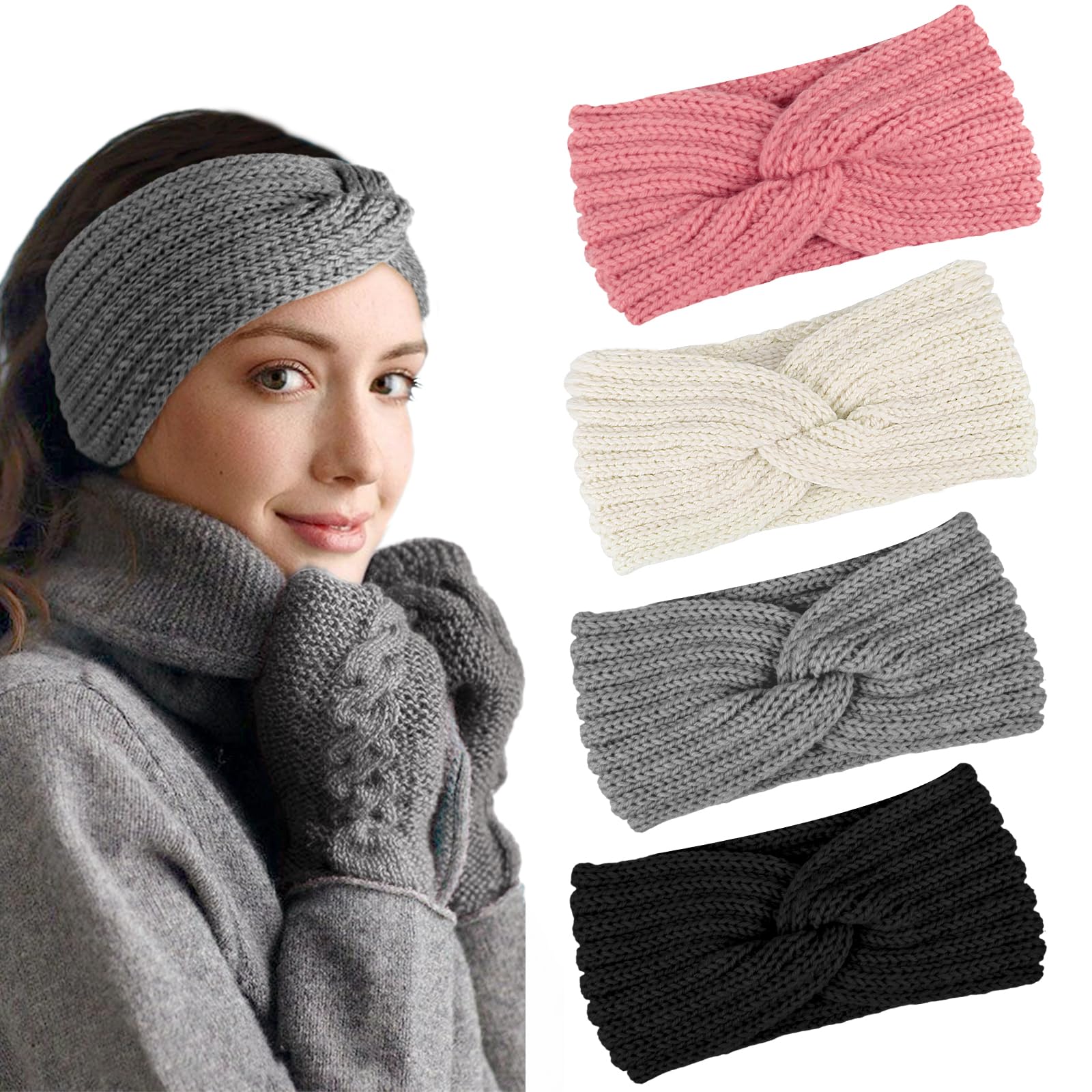Fascia per capelli da donna lavorata a maglia, con fiocco