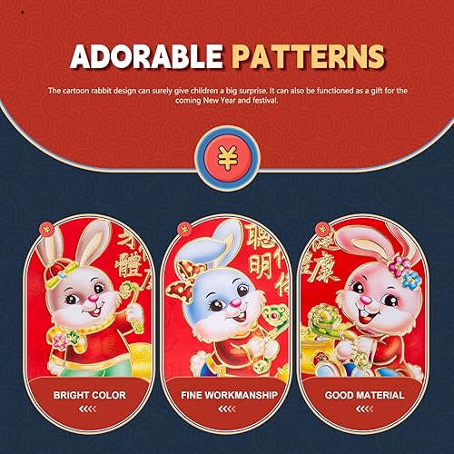 Miniatura 6 de ABOOFAN 120 sobres rojos chinos, paquete rojo del año del conejo 2023, sobres rojos lunar Año Nuevo chino Lucky Money Pockets Hong Bao Gift Gong Xi