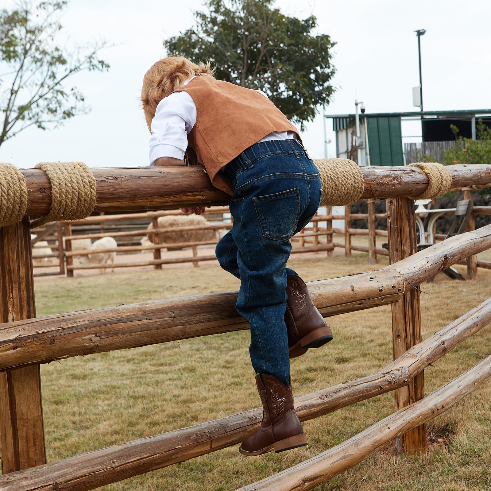 IUV KIDS Girls Cowgirl Boots Toddler Boys Cowboy Boots for Kids Western Square Toe Riding Mid Calf Boot - 2