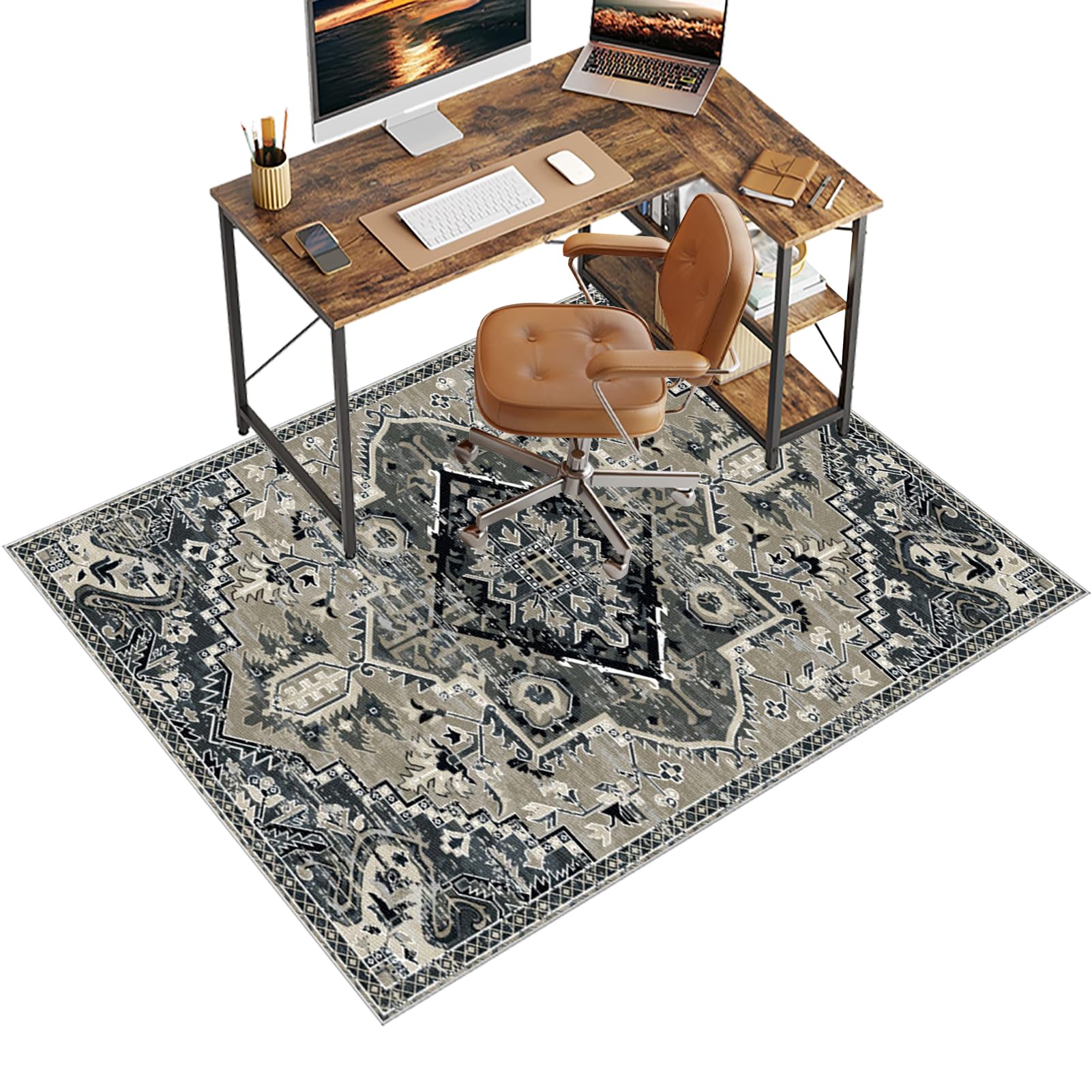 Chair Mat for Carpet Floor, 90 x 120 cm Office Chair Mat for Hardwood Floors, Multi-Purpose Carpet Protector for Home & Office, Desk Chair Mat for Rolling Chair, Anti-skidding Stop Noise Vintage Rug