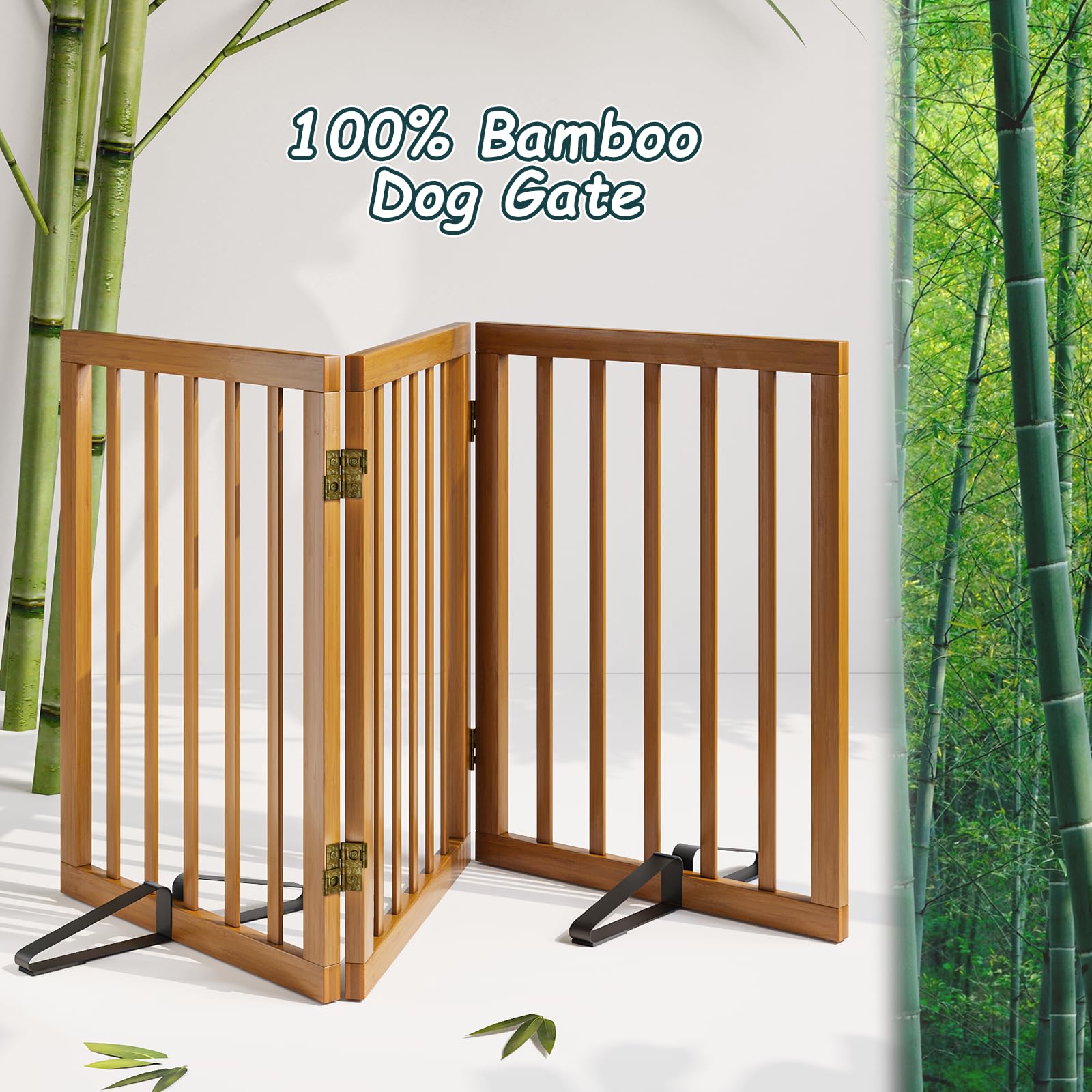 Barrière de Sécurité pour Chien 3 Panneaux sans Perçage 61cm x 140cm avec Supports Métalliques Noyer