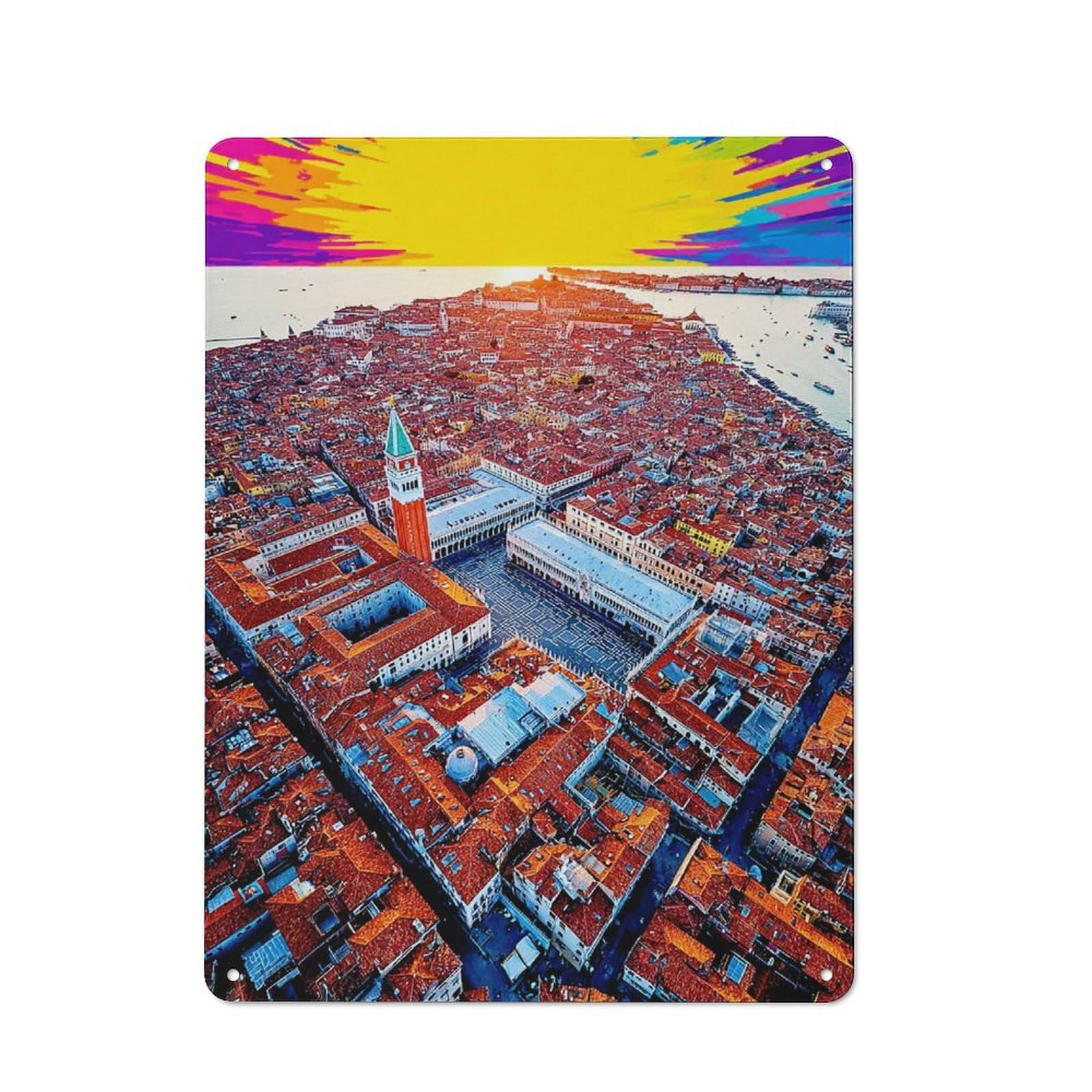 Junmoney Venice From Above Aerial View Of St. Mark's Vintage Square Metal Gift Sign 40X30cm, Home Wall Decor For Bedroom, Kitchen, Office Or Living Room
