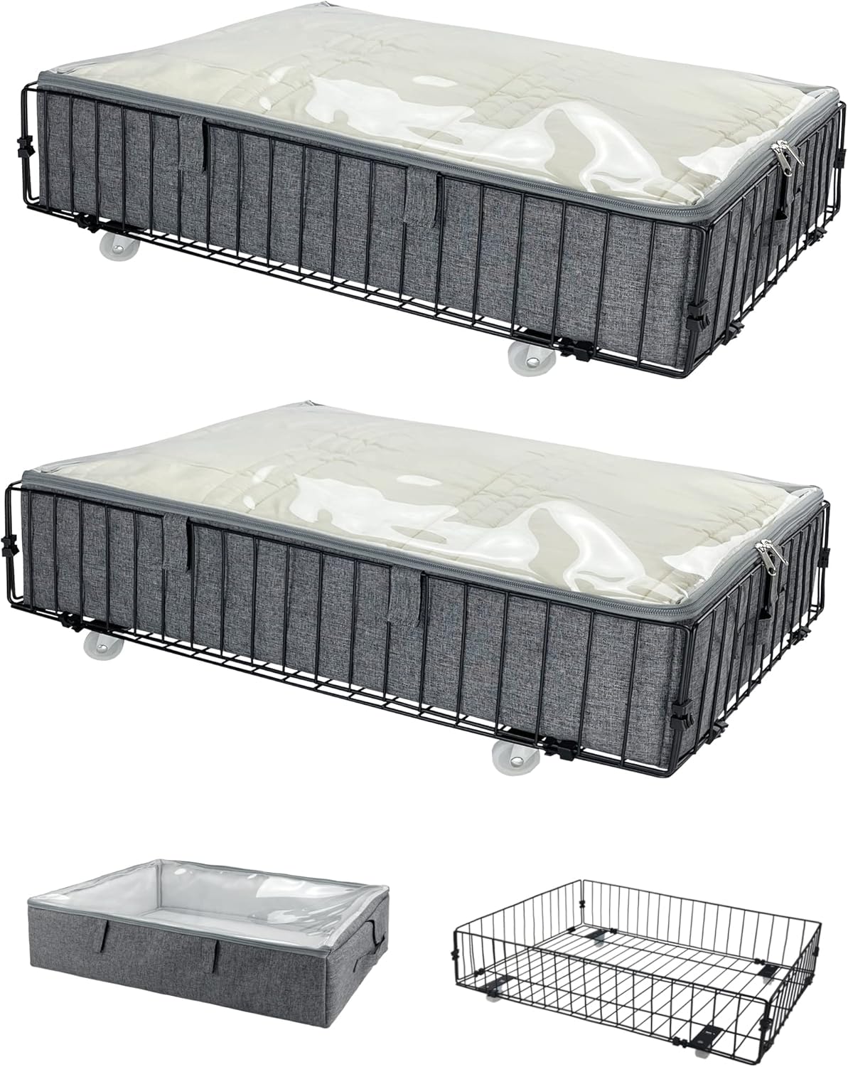 UXZEB Wheeled UnderBed Storage Boxes with Lids 2 Pack, 45L Under Bed