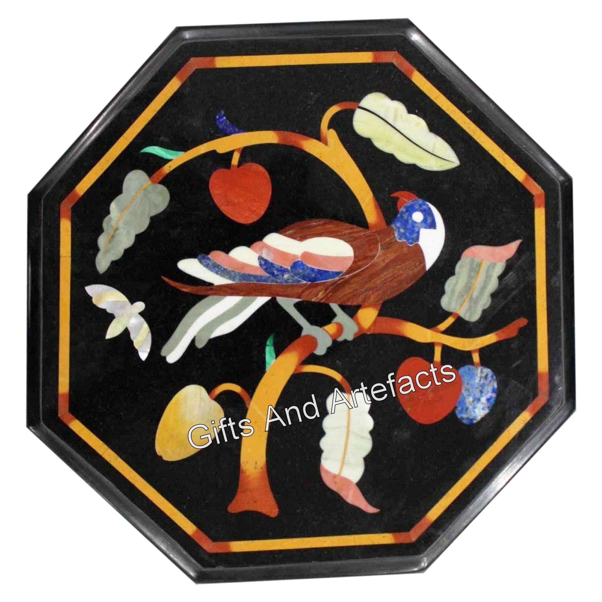 Table basse en marbre noir 33cm meuble appoint salon Pietra Dura Art